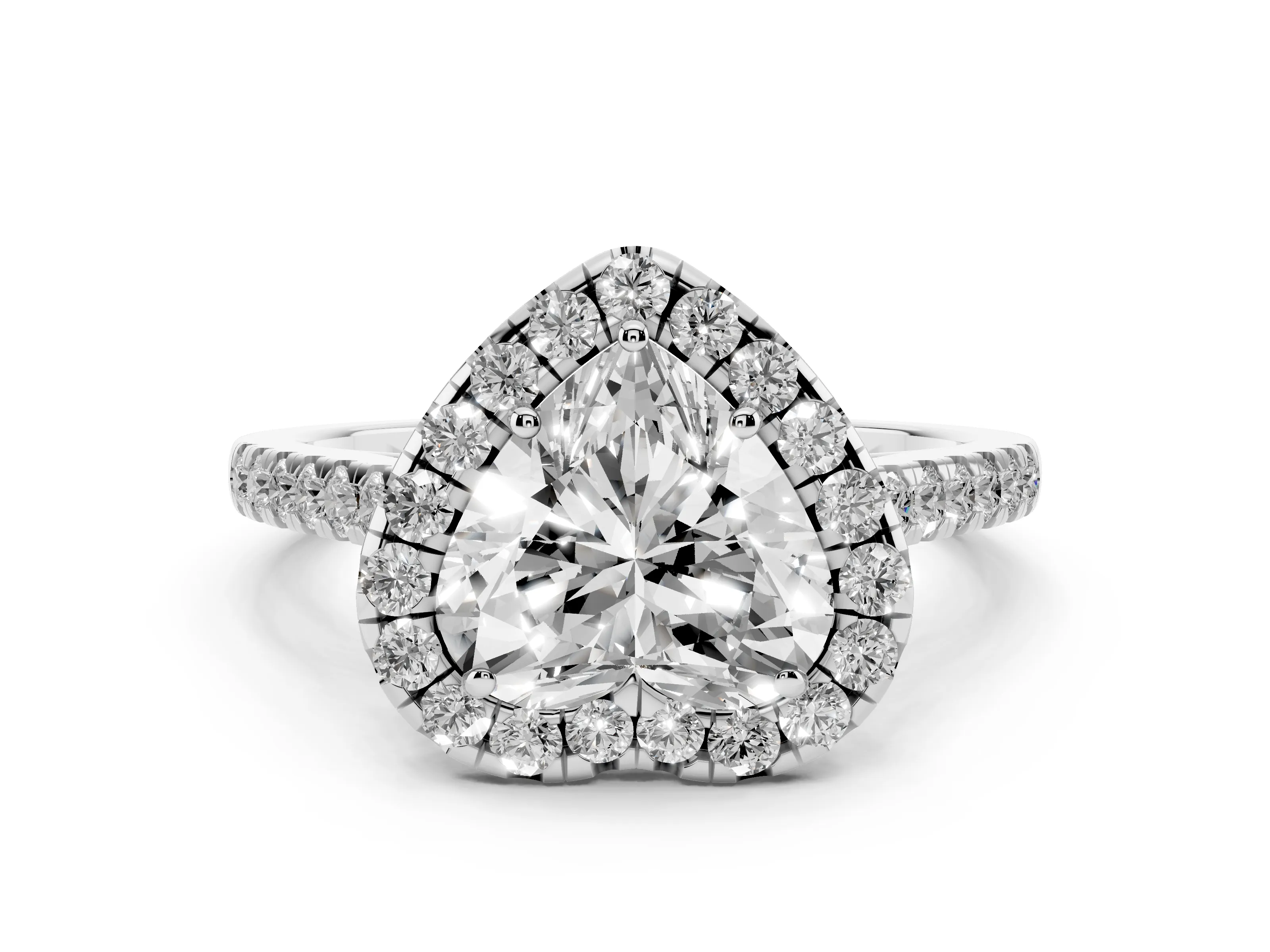 Heart Cut Diamond Halo Pavé Engagement Ring Set in White gold with Prong Setting