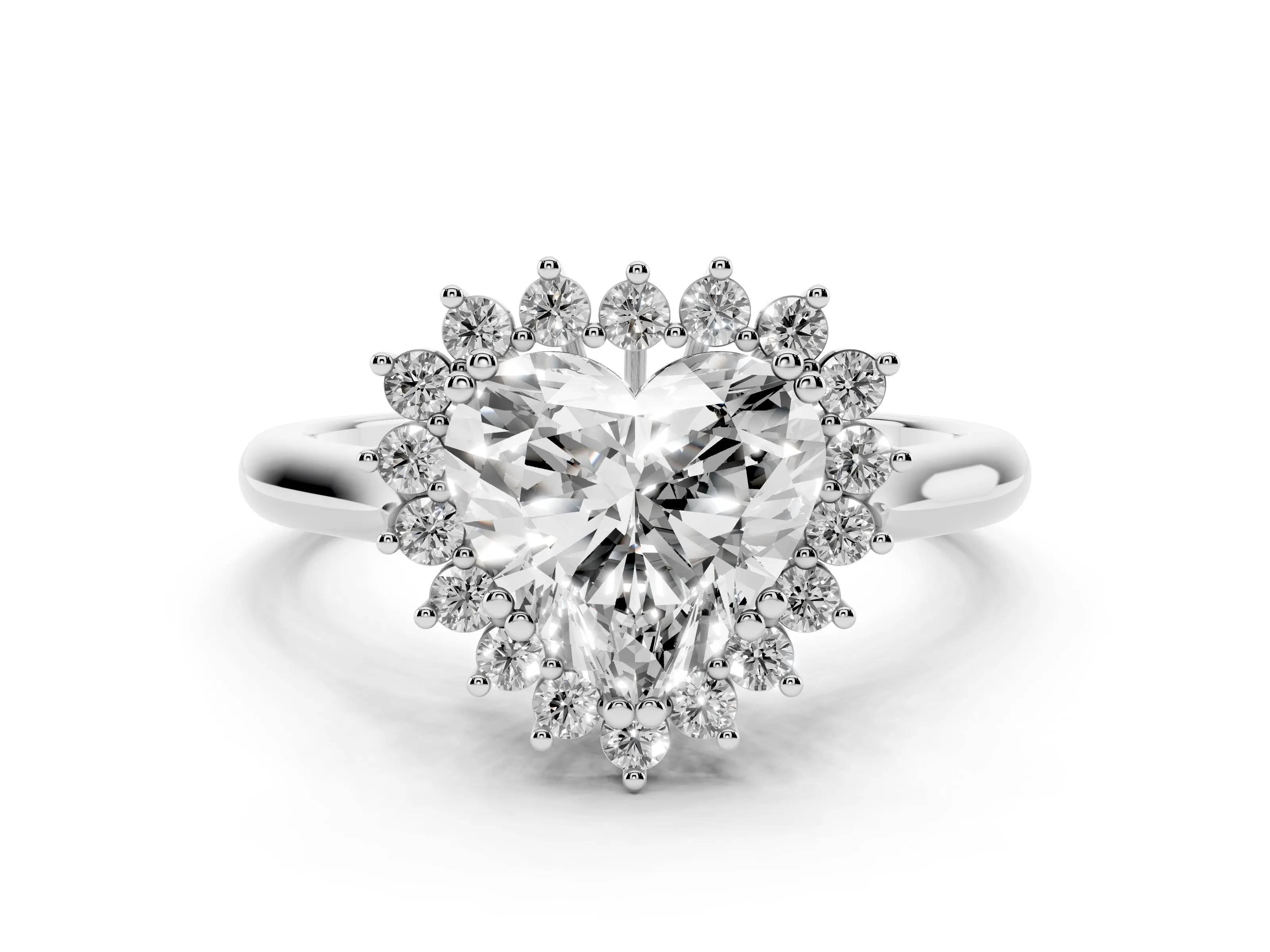Heart Cut Diamond Halo Ring Set in Silver with Plain Solitaire Band and Prong Setting