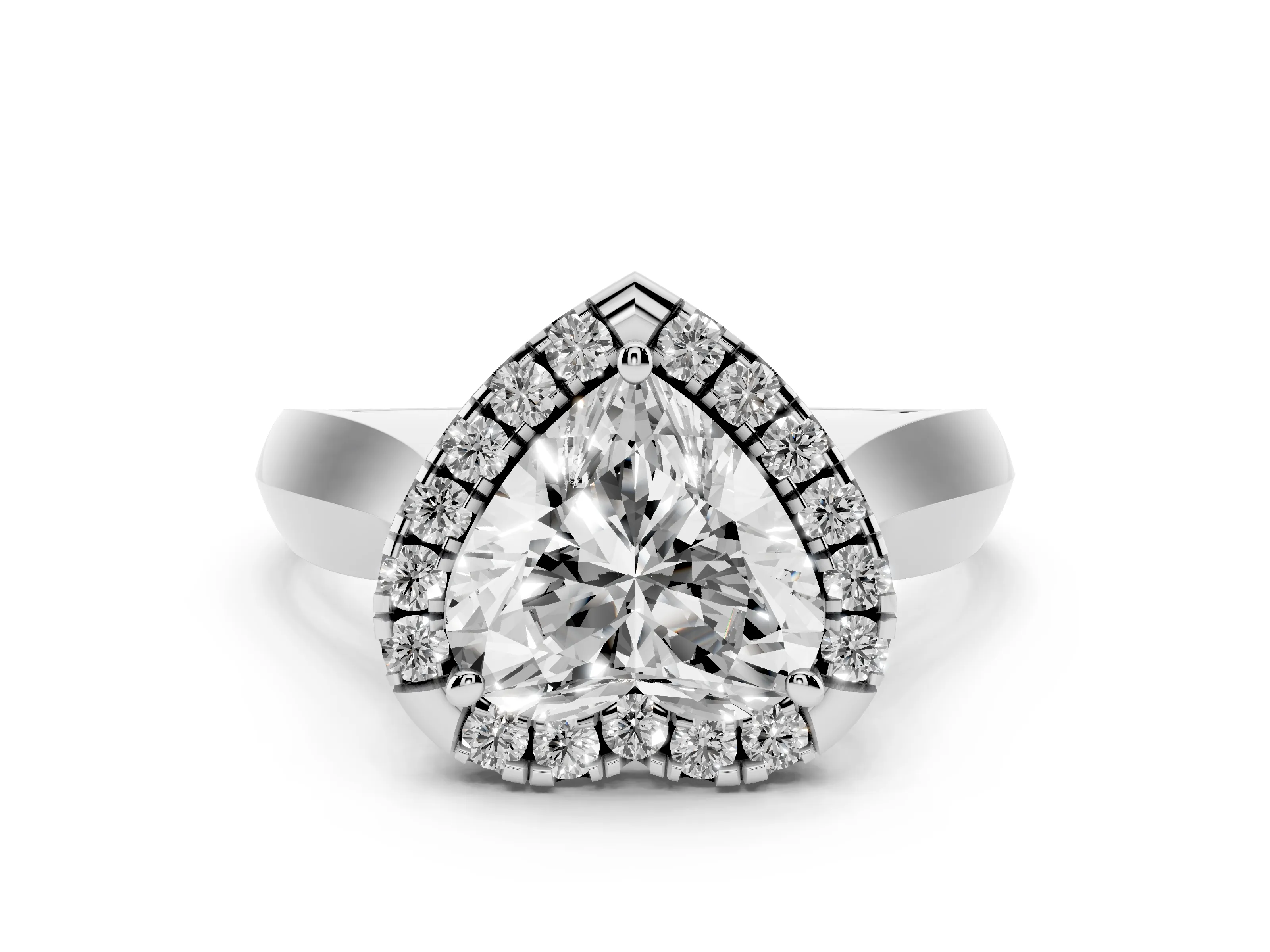 Heart Cut Diamond Halo Solitaire Engagement Ring Set in White gold with Square Band and Prong Setting