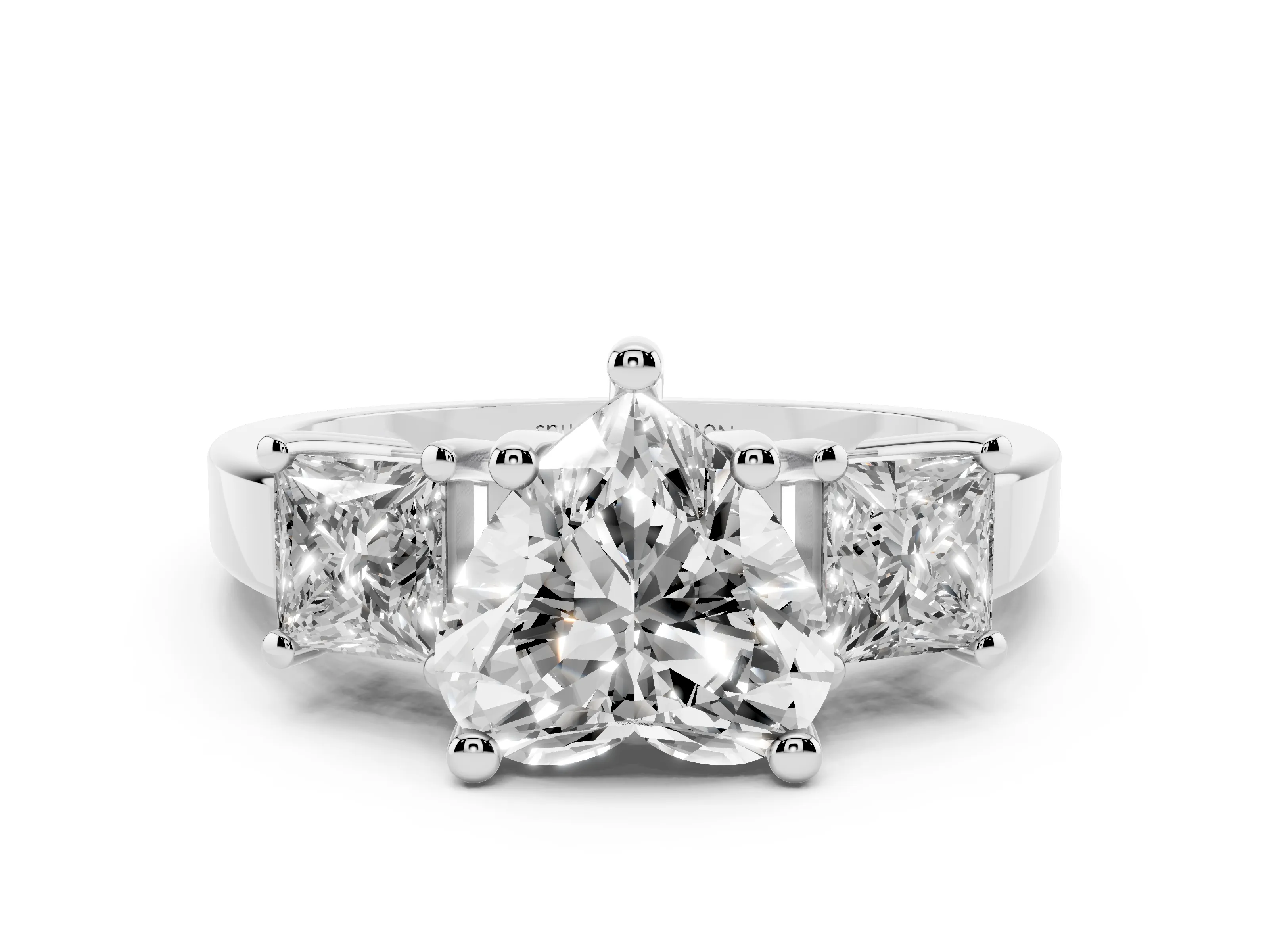 Three-Stone Heart Cut Diamond Solitaire Ring Set in White gold with Prong Setting
