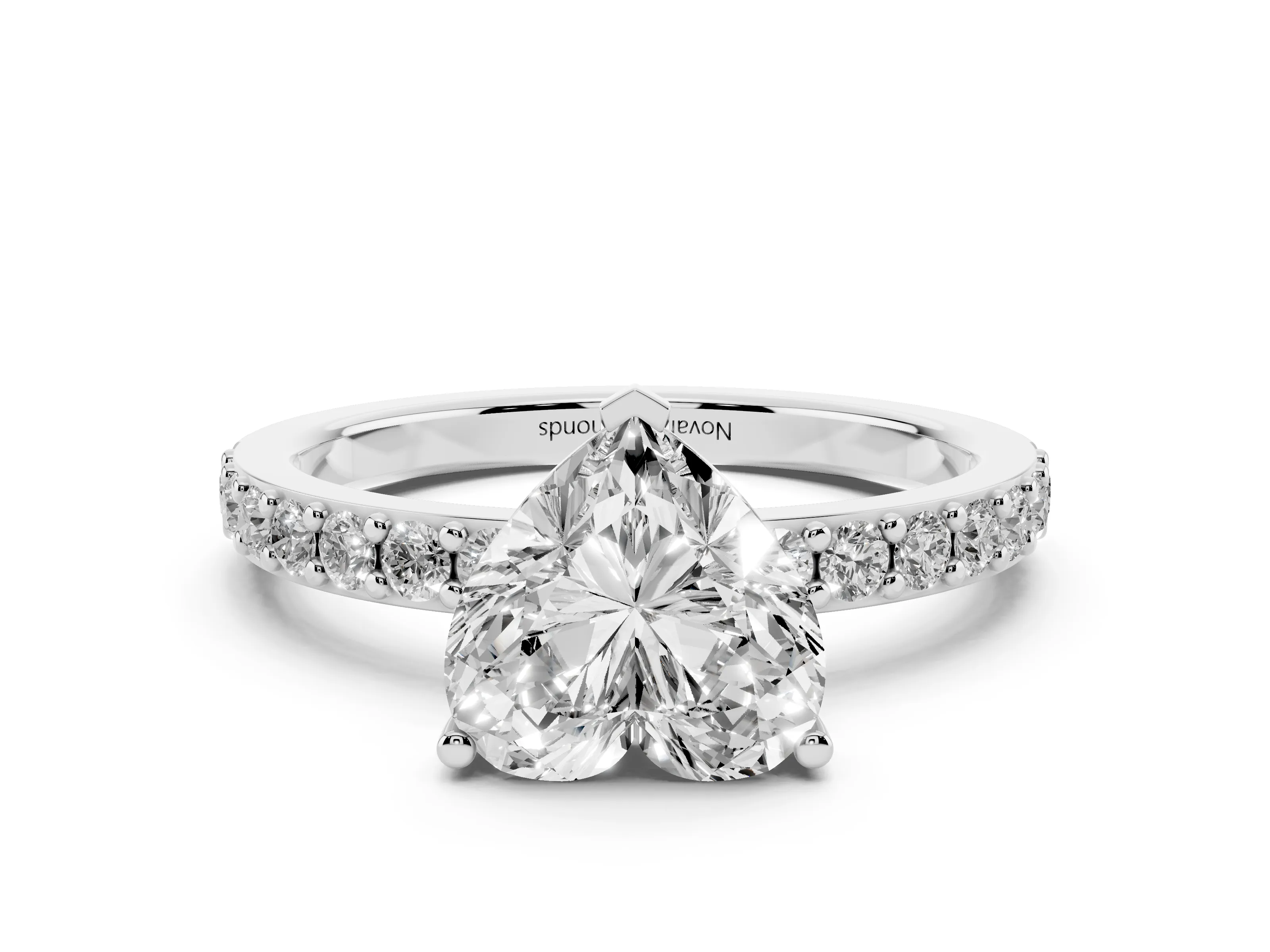 Heart Cut Diamond Solitaire Set in Platinum with Round Pavé Band and Prong Setting