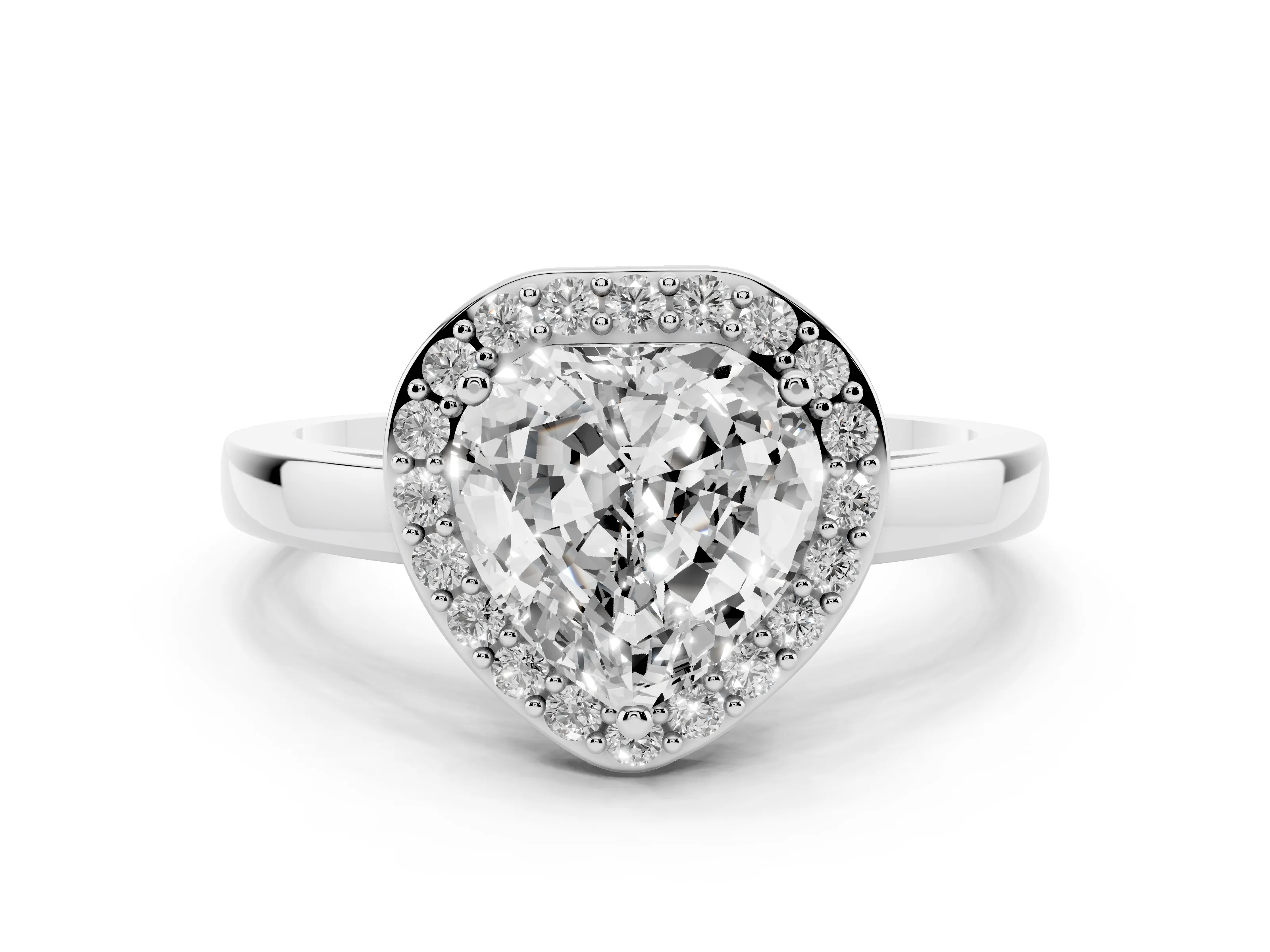 Heart Cut Diamond Halo Ring Set in Platinum with Solitaire Band and Prong Setting