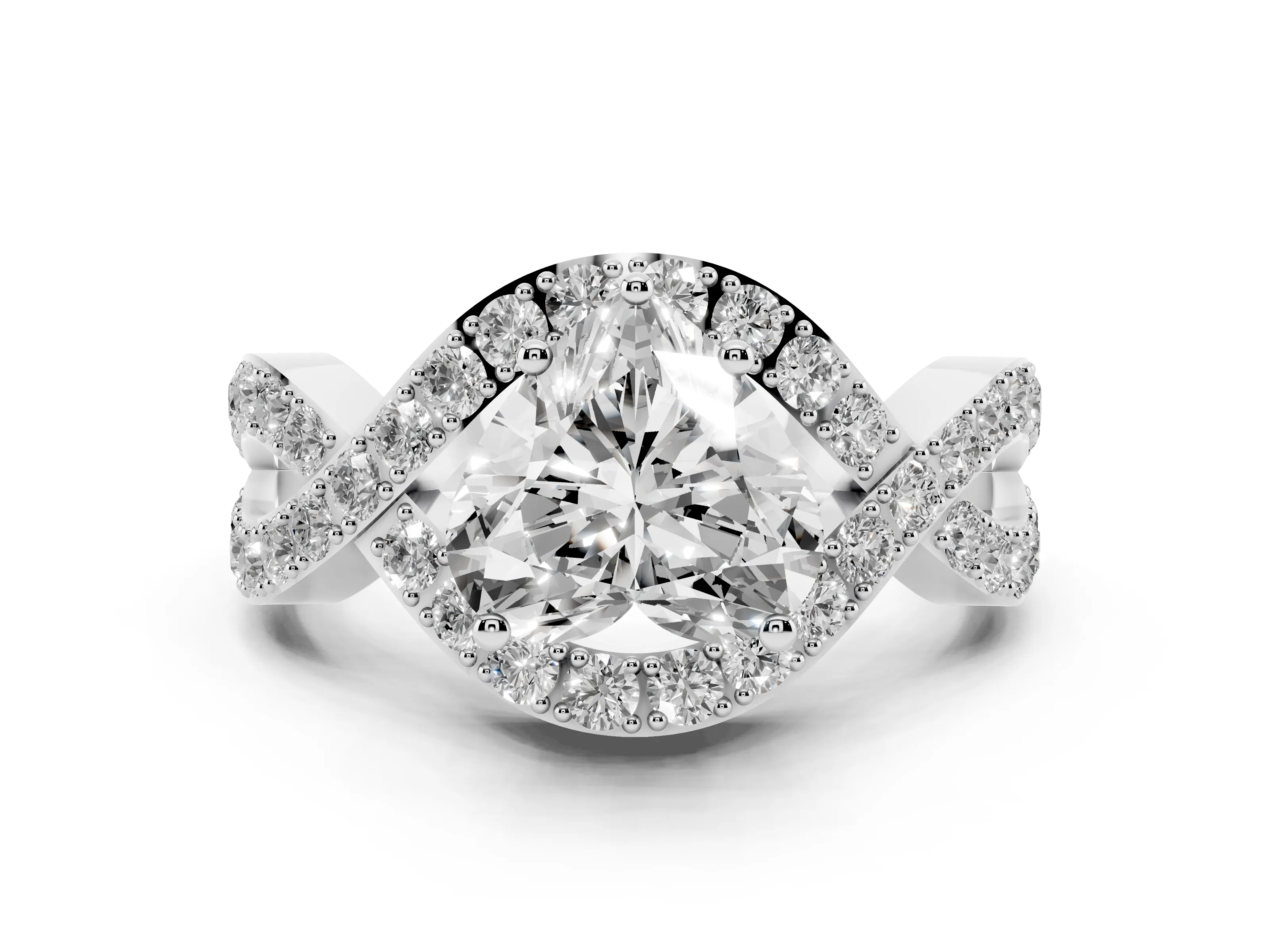 Heart Cut Diamond Solitaire Twist Band Pavé Engagement Ring Set in Platinum