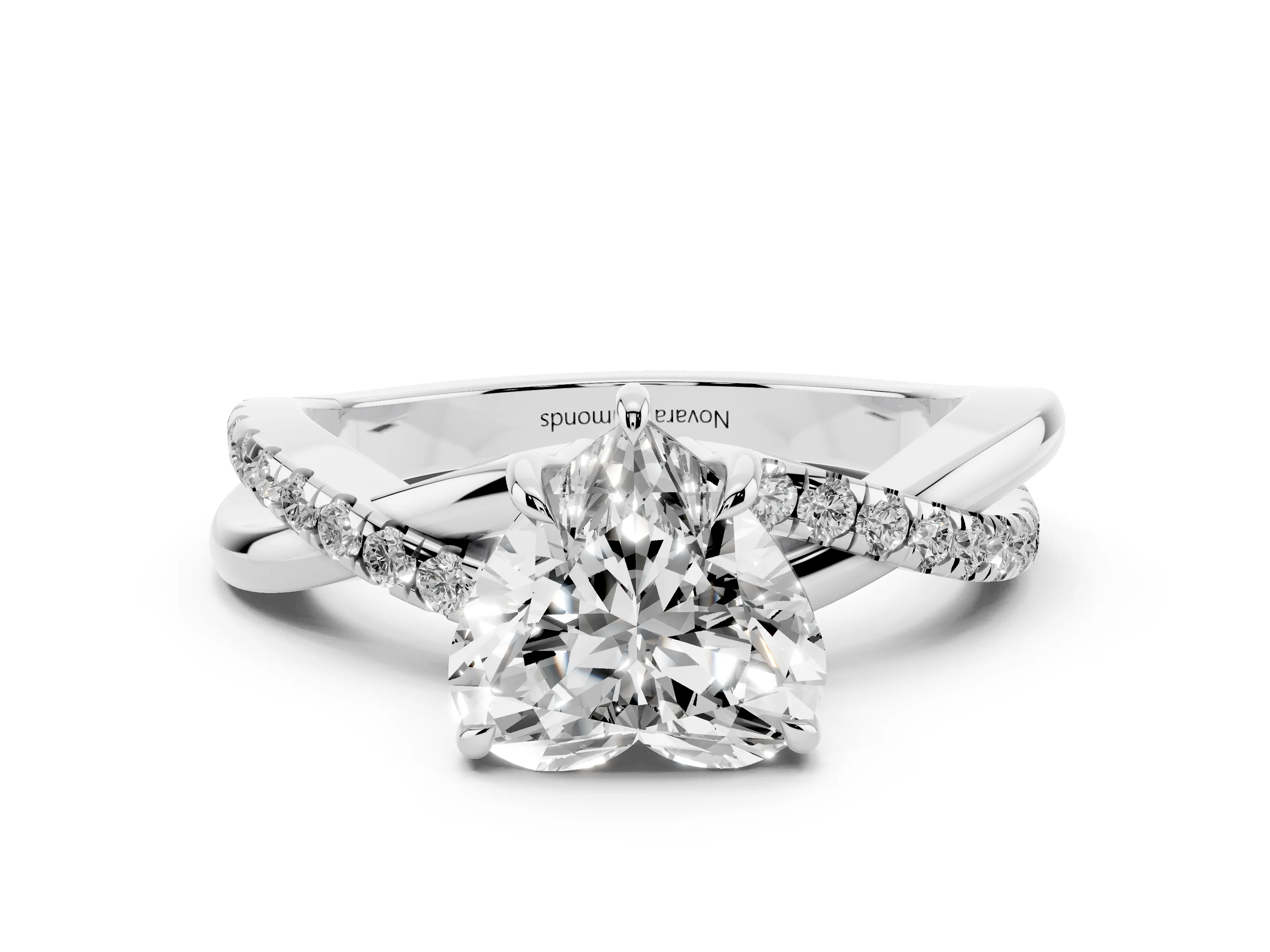 Heart Cut Diamond Twisted Pavé Band Ring Set in Silver with Prong Setting