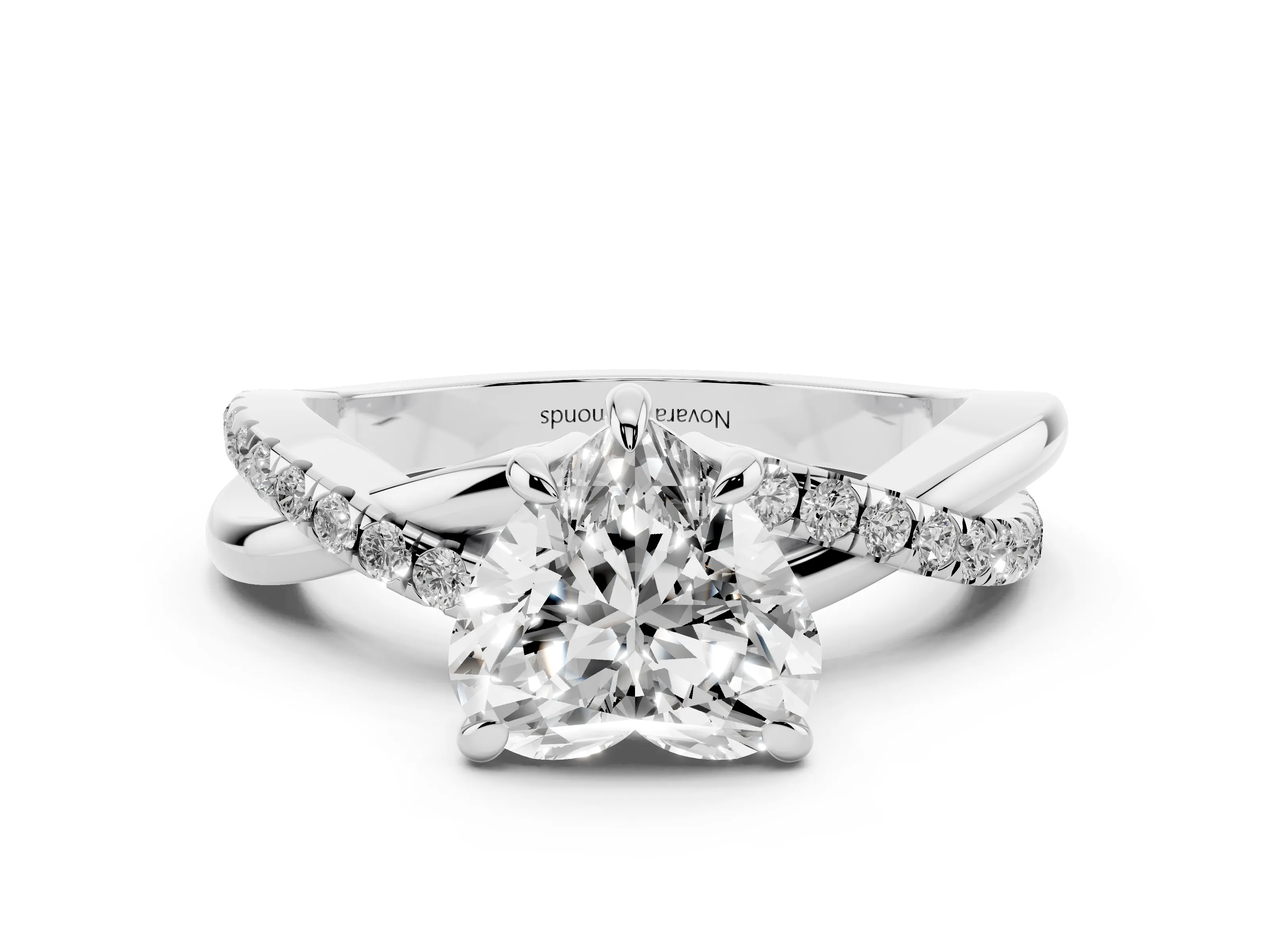 Heart Cut Diamond Twist Band Solitaire Set in Silver with Pavé Accents and Prong Setting