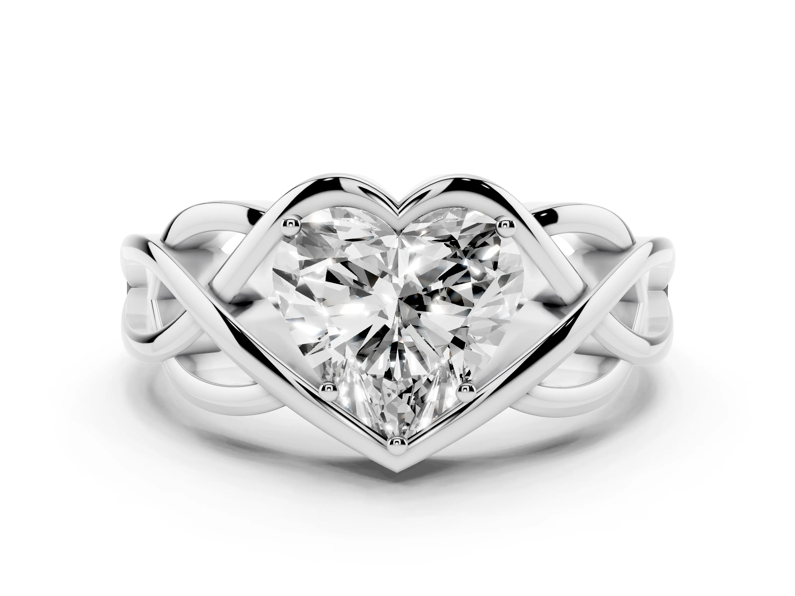 Heart Cut Diamond Solitaire Ring Set in White gold with Intertwined Band