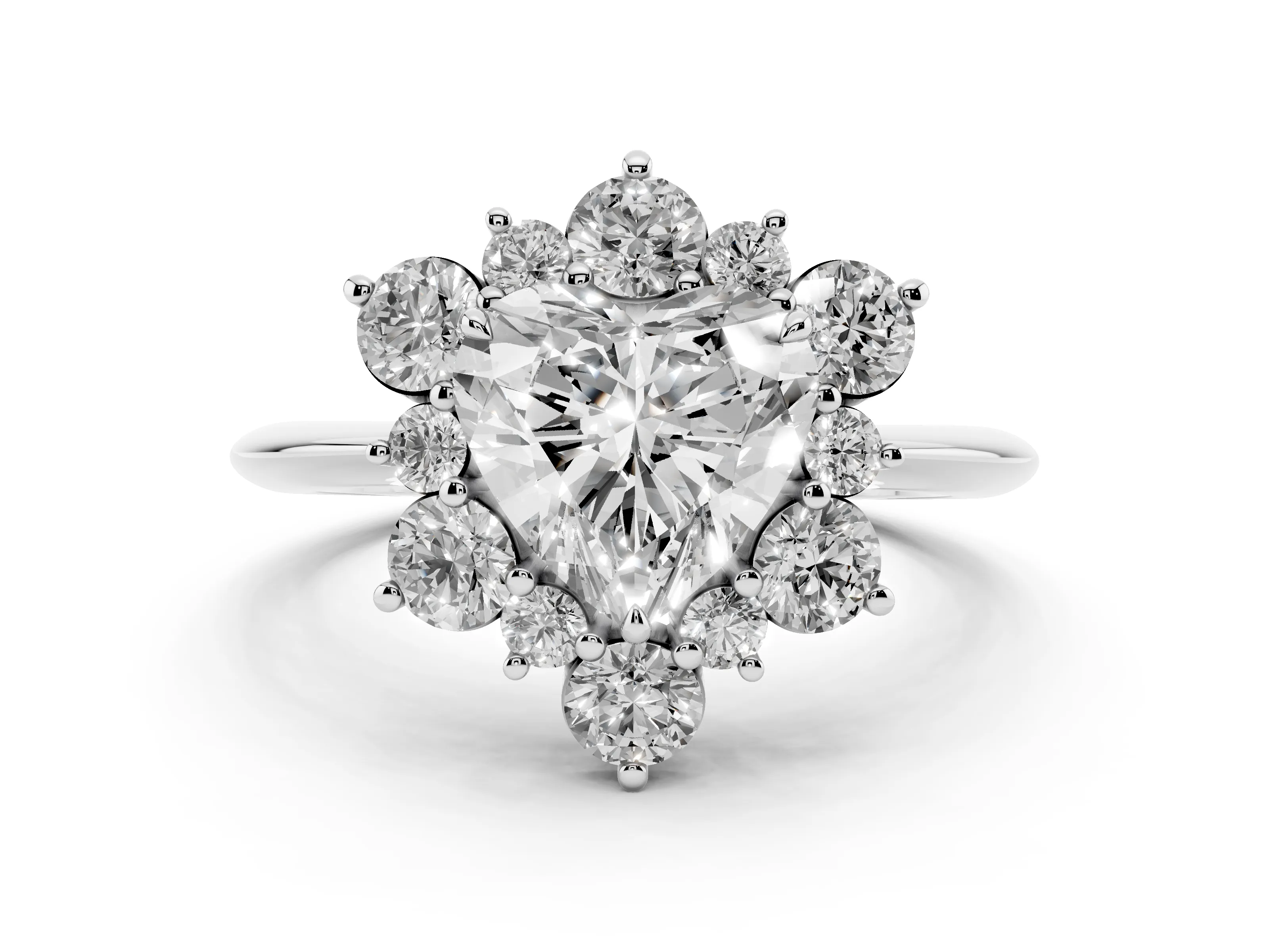 Heart Cut Diamond Cluster Halo Ring Set in White gold with Solitaire Band and Prong Setting