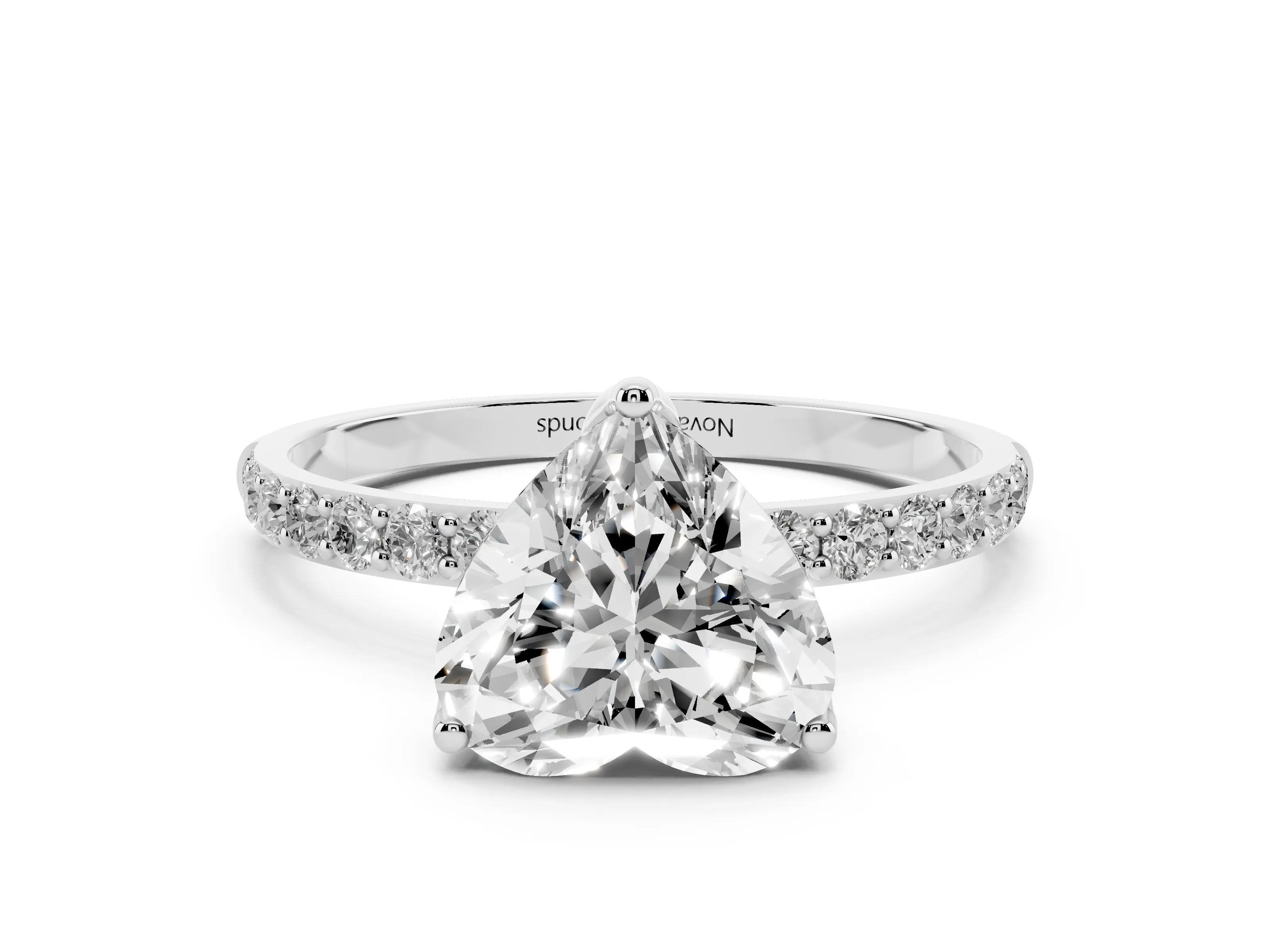 Heart Cut Diamond Solitaire Engagement Ring Set in White gold with Round Pavé Band and Prong Setting