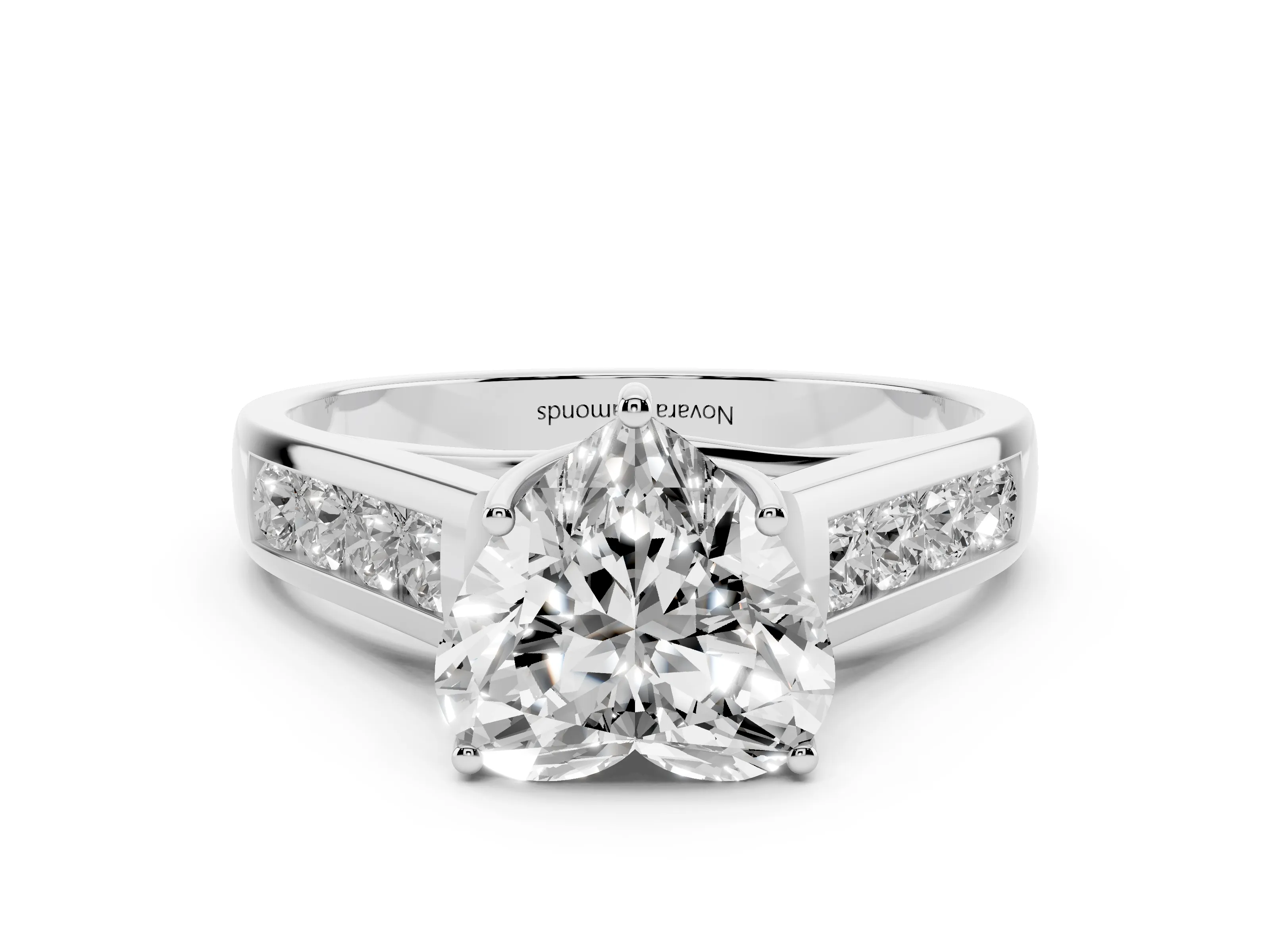 Heart Cut Diamond Solitaire Channel-Set Engagement Ring Set in Platinum with Prong Setting