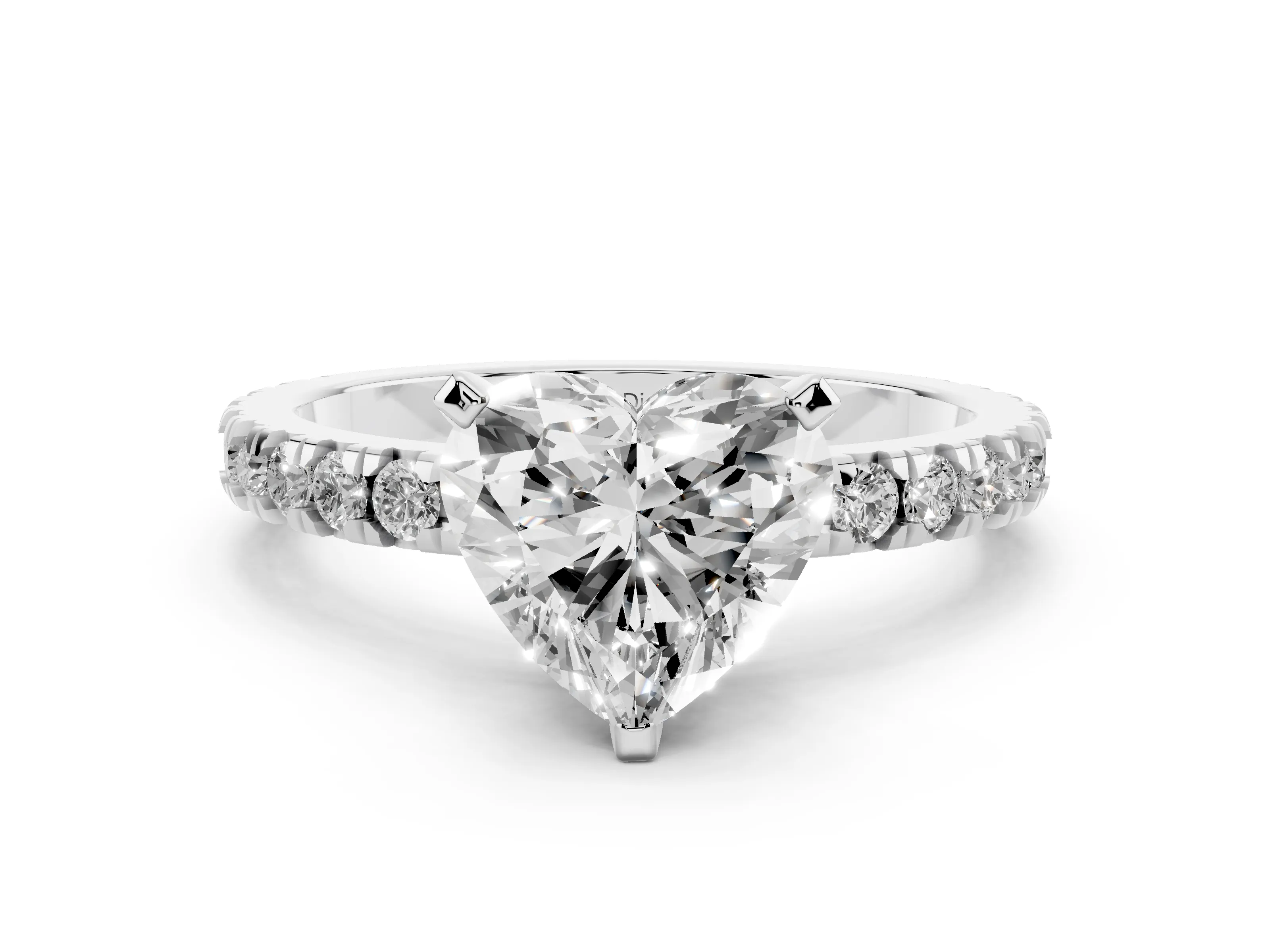 Heart Cut Diamond Pavé Band Solitaire Set in Silver with Prong Setting