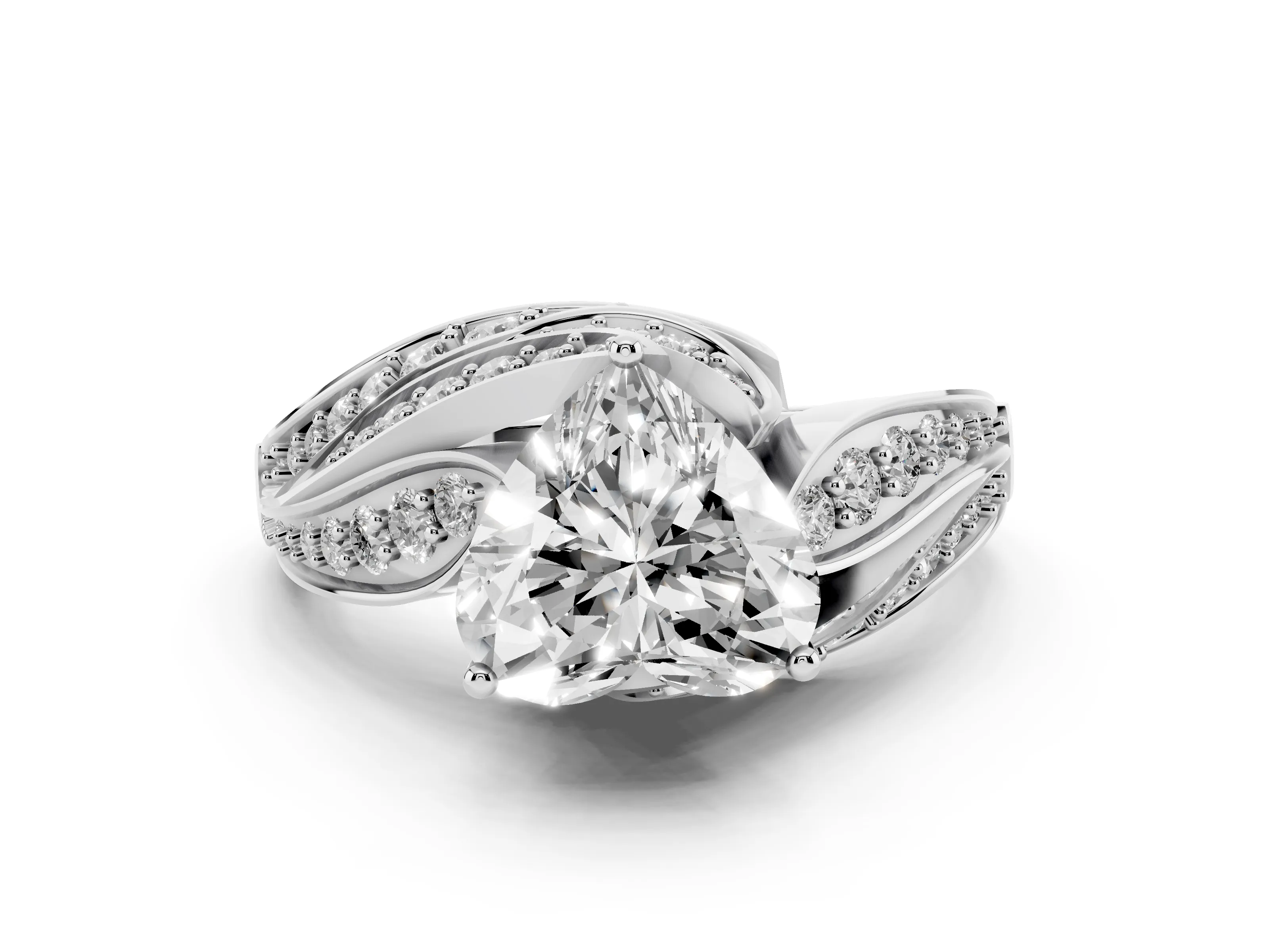 Heart Cut Diamond Solitaire Ring Set in Silver with Layered Twist Pavé Band