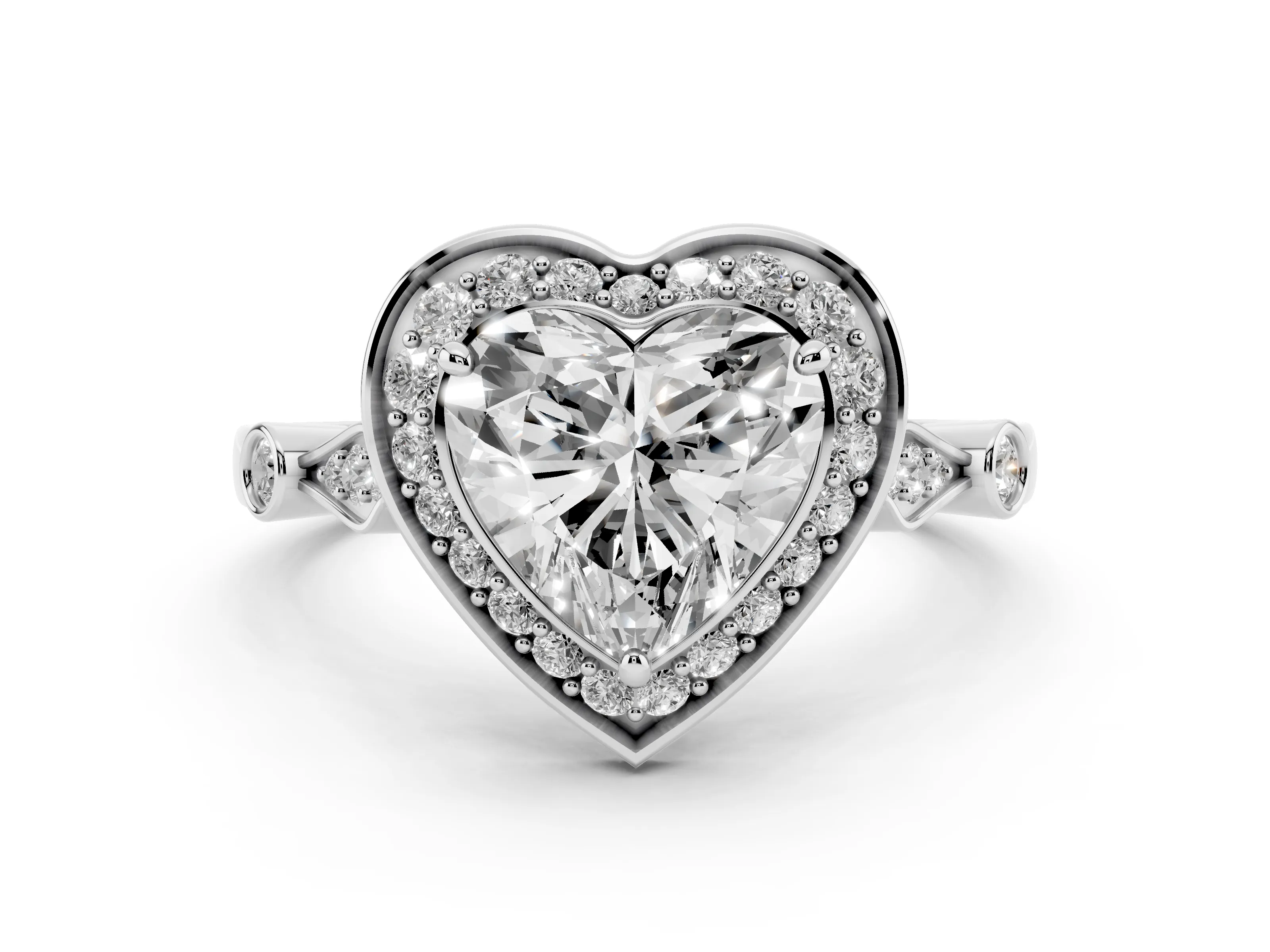 Heart Cut Diamond Halo Engagement Ring Set in Platinum with Twisted Band and Prong Setting