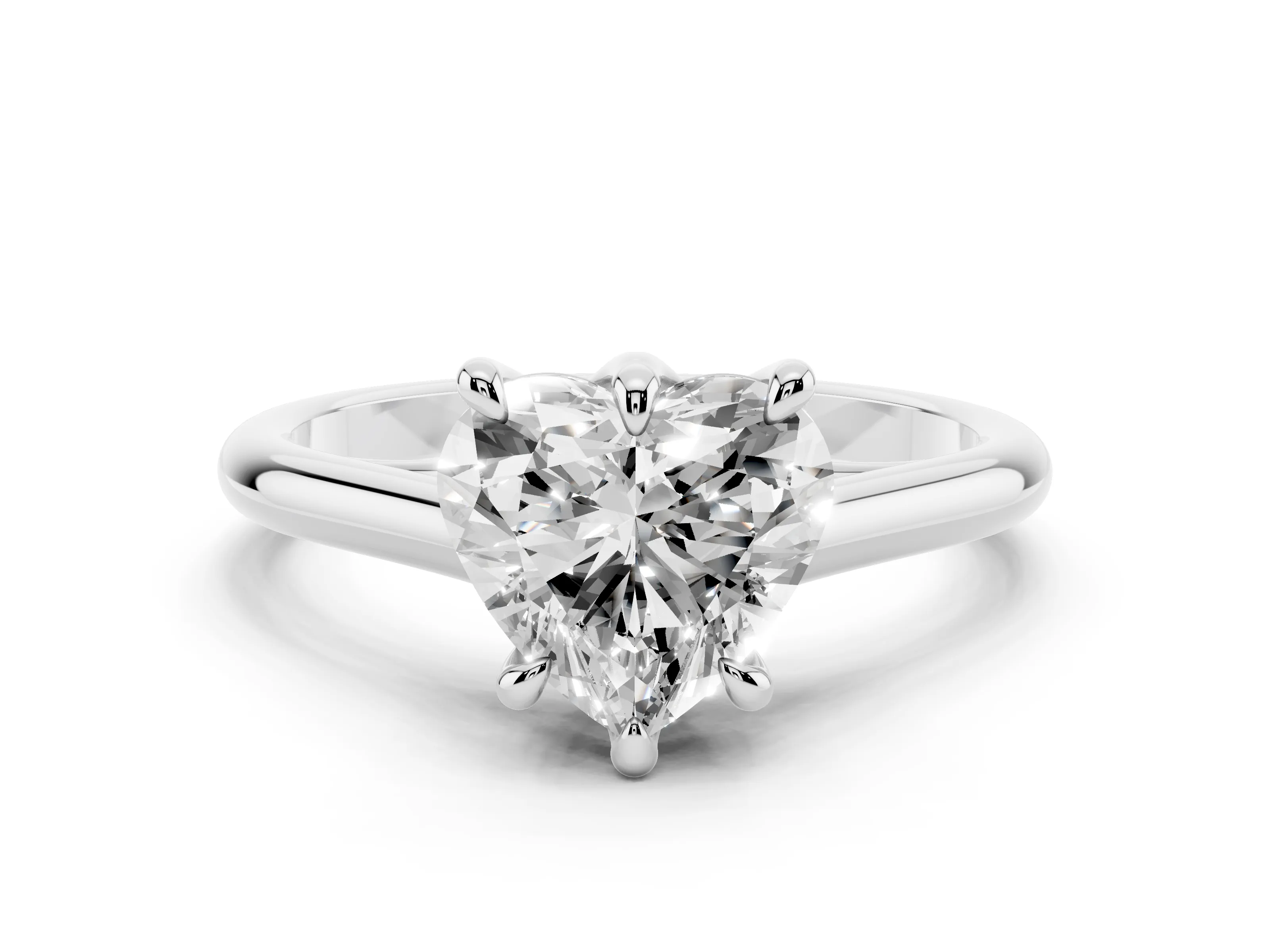 Heart Cut Diamond Solitaire Engagement Ring Set in Platinum with Prong Setting and Plain Classic Band