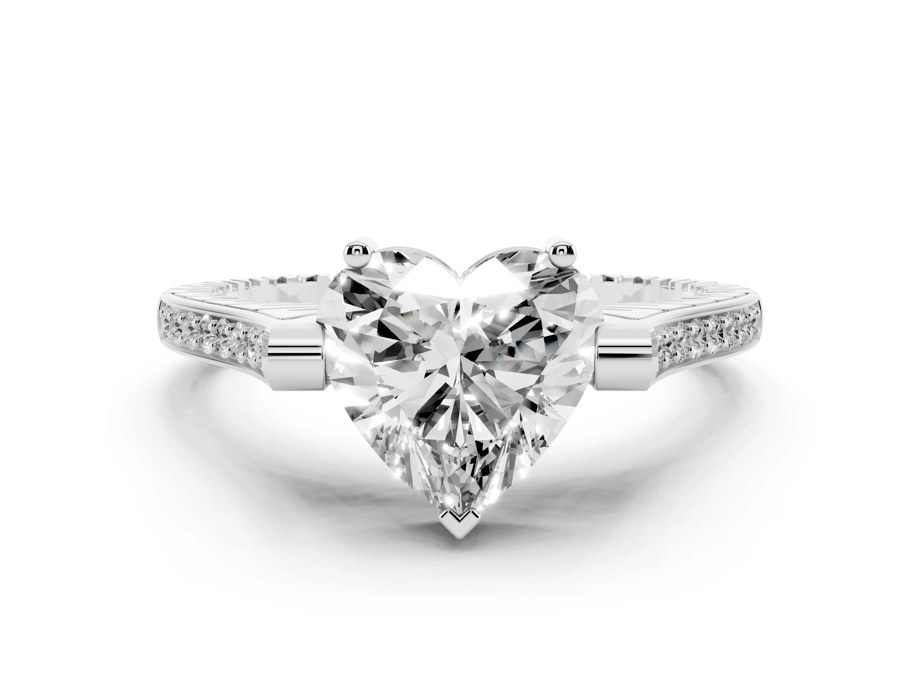 Heart Cut Diamond Solitaire Ring Set in White gold with Channel Set Band and Bezel Prong Setting