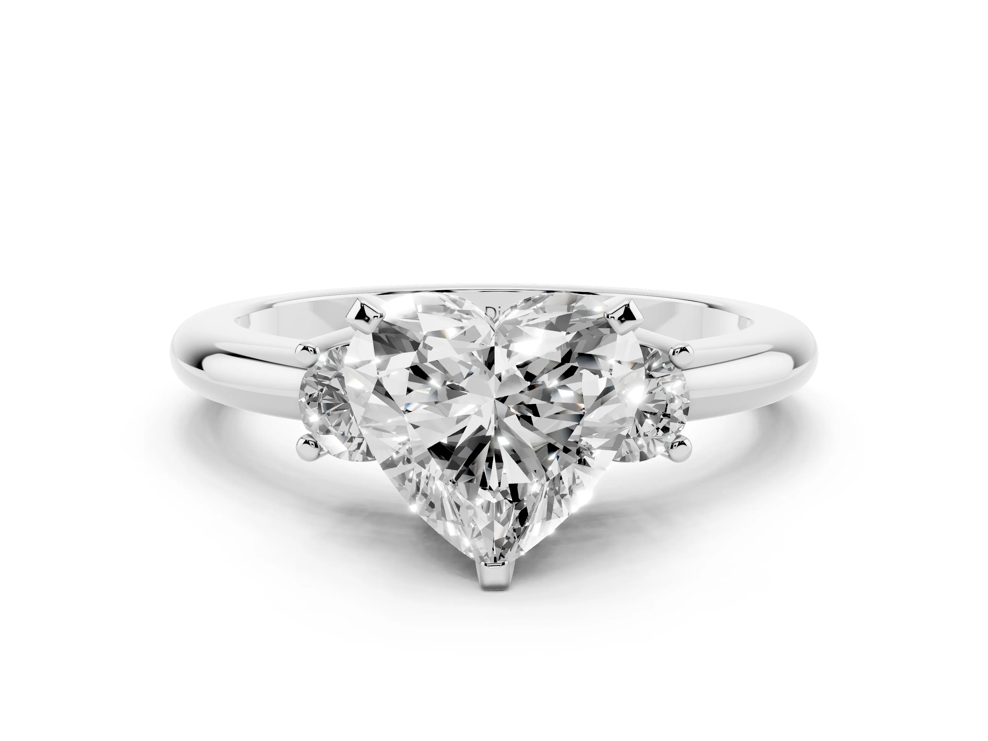 Three-Stone Heart Cut Diamond Ring Set in Silver with Prong Setting and Plain Band