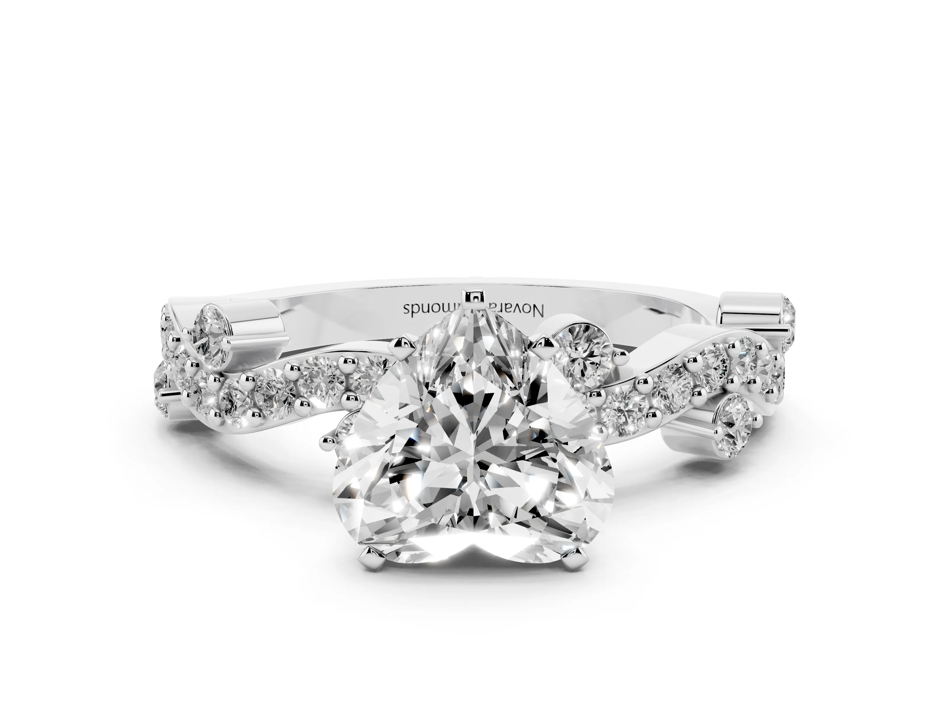 Heart Cut Diamond Solitaire Twisted Band Set in Silver with Pavé Setting