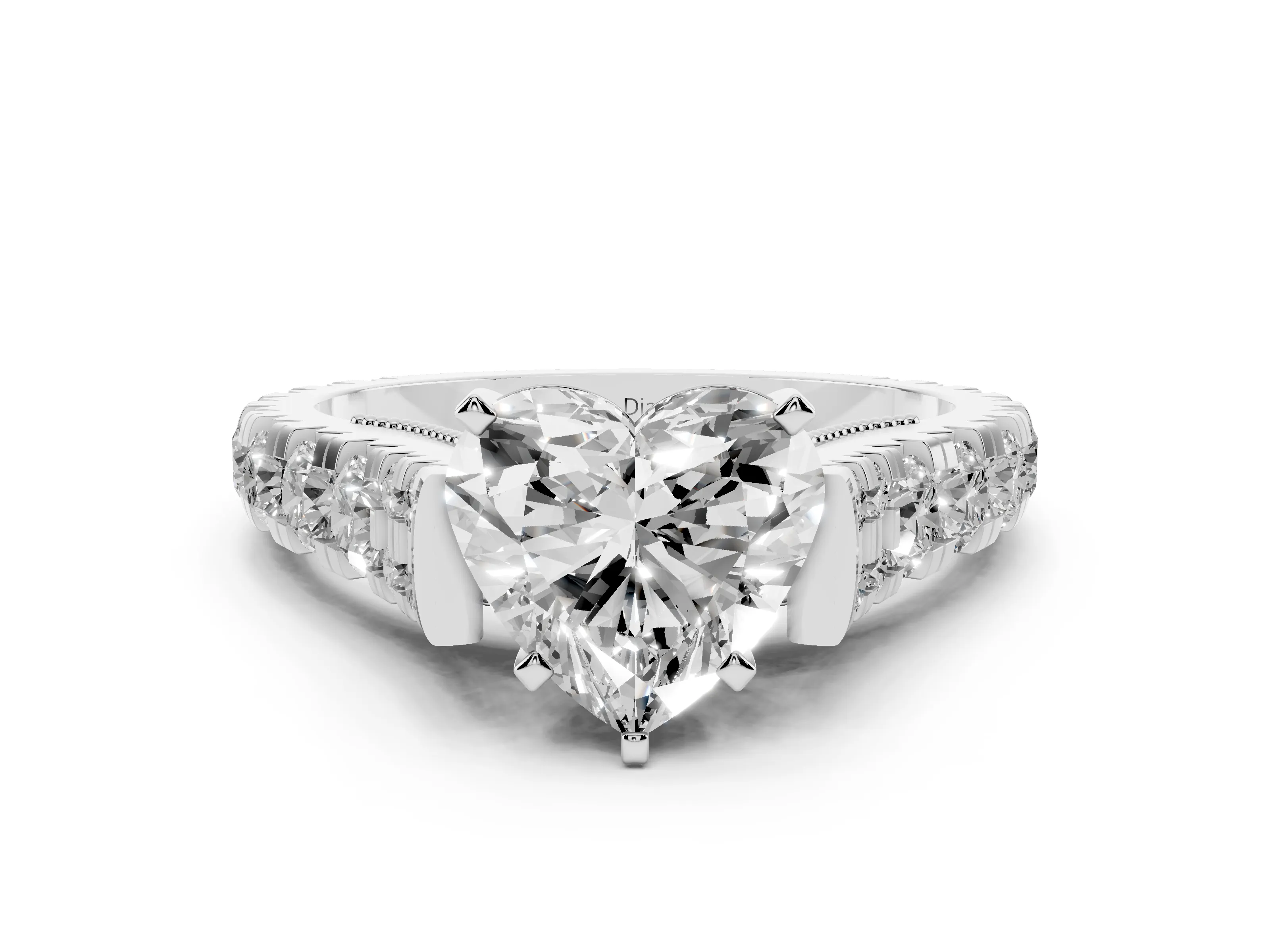 Heart Cut Diamond Classic Solitaire Ring Set in White gold with Pavé Band and Prong Setting