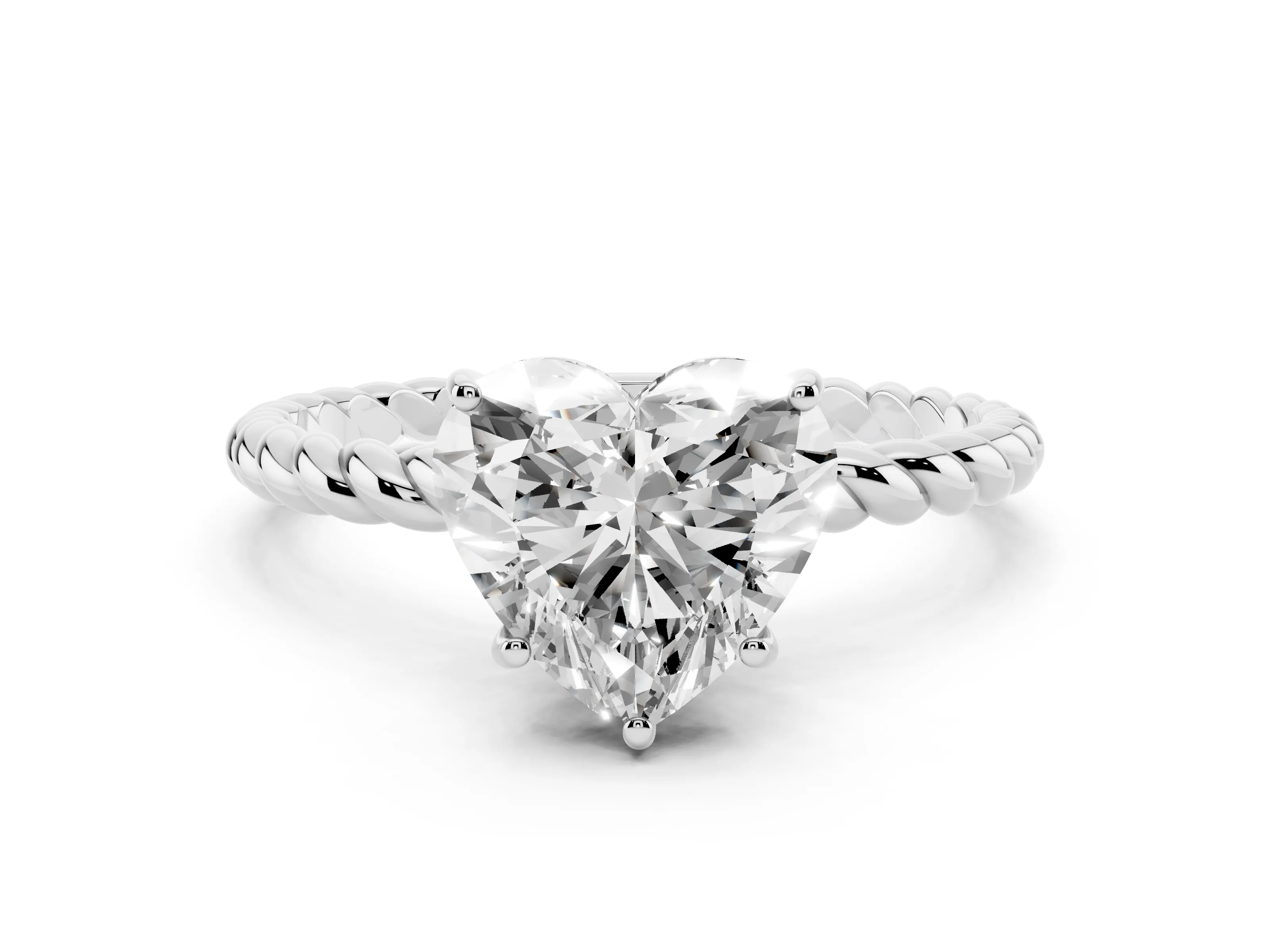 Heart Cut Diamond Solitaire Ring Set in White gold with Twist Band and Prong Setting