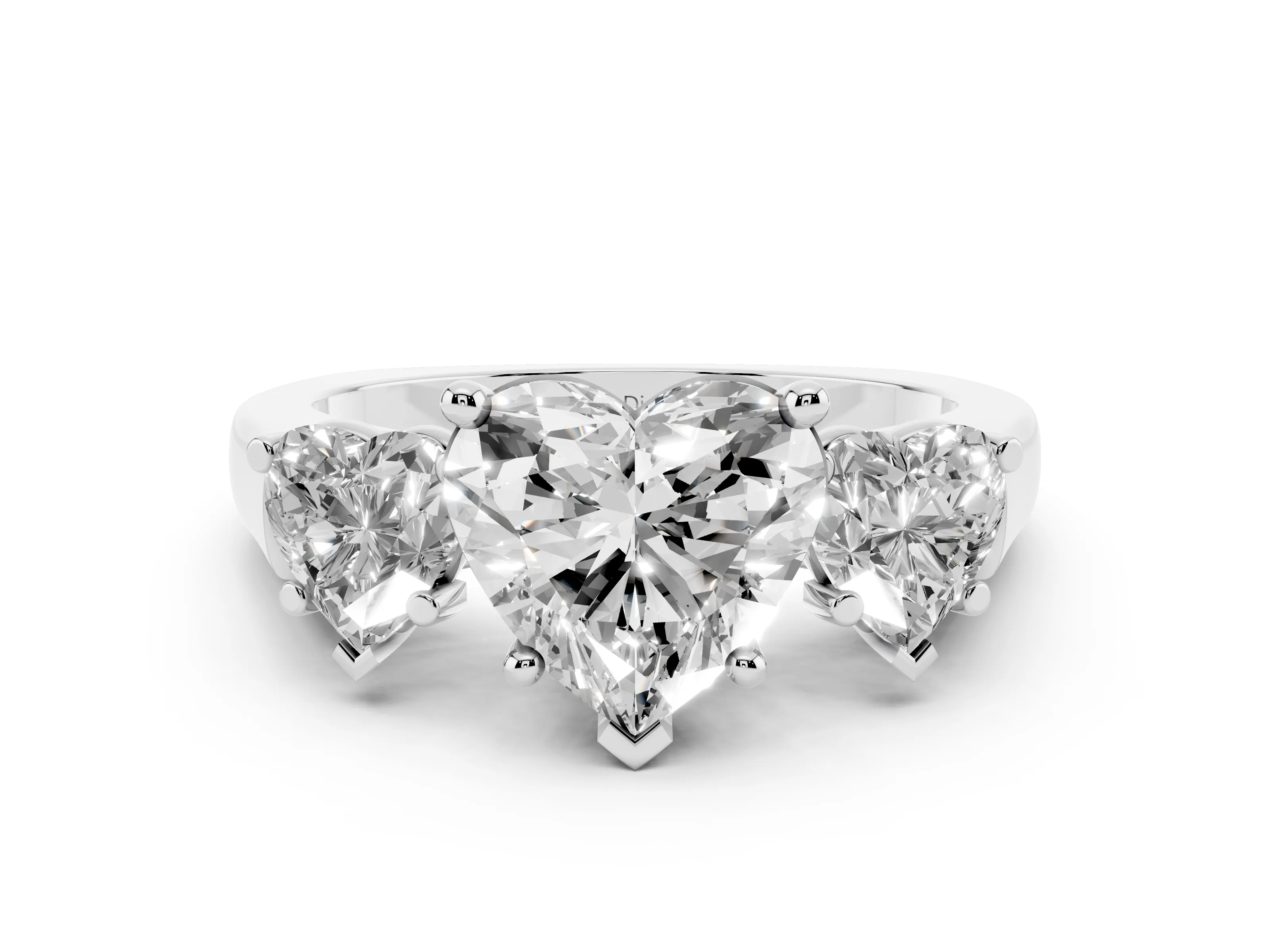 Heart Cut Diamond Three-Stone Trellis Ring Set in White gold with Comfort Fit Band
