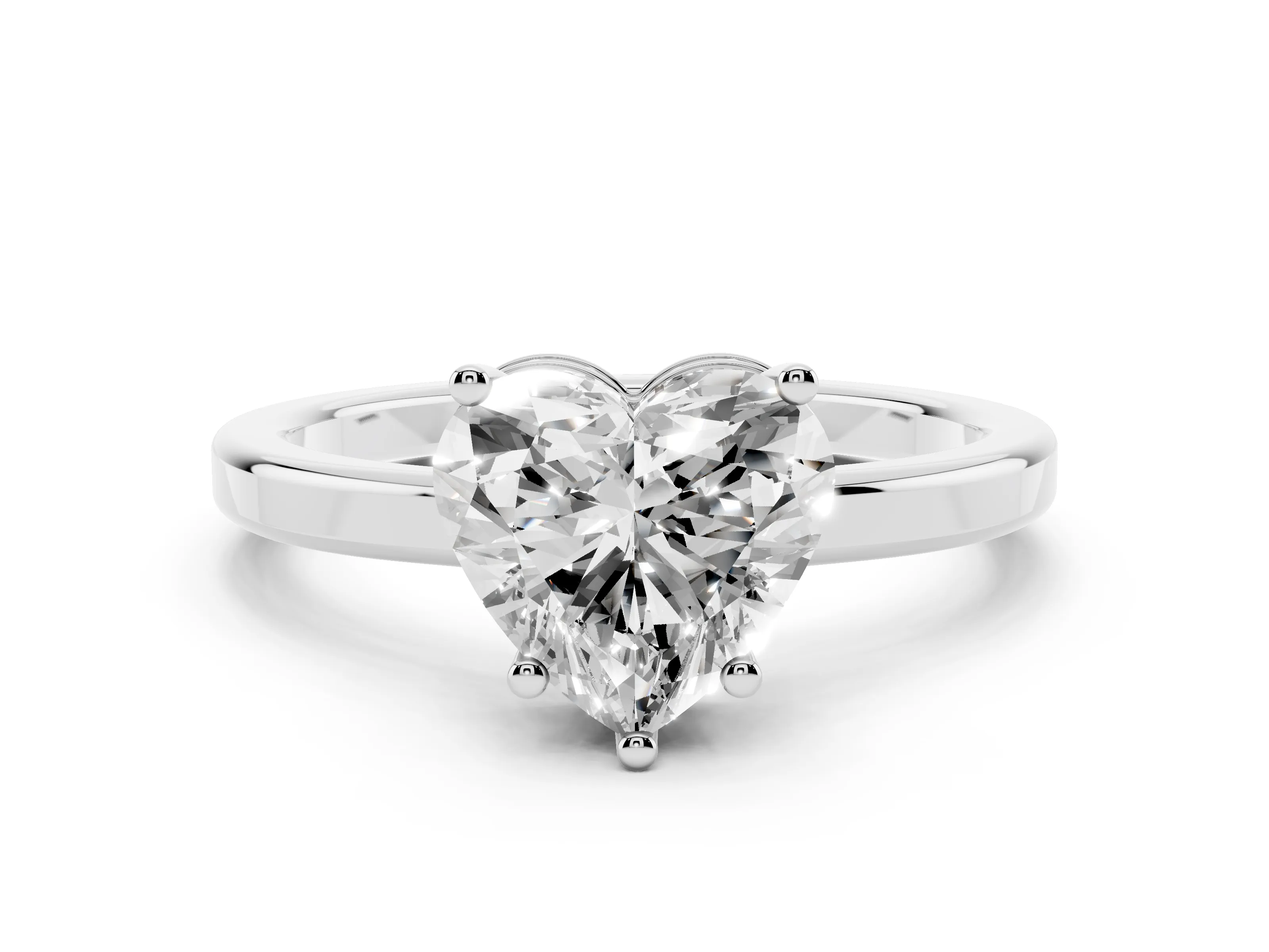 Heart Cut Diamond Solitaire Engagement Ring Set in White gold with Prong Setting on a Plain Band