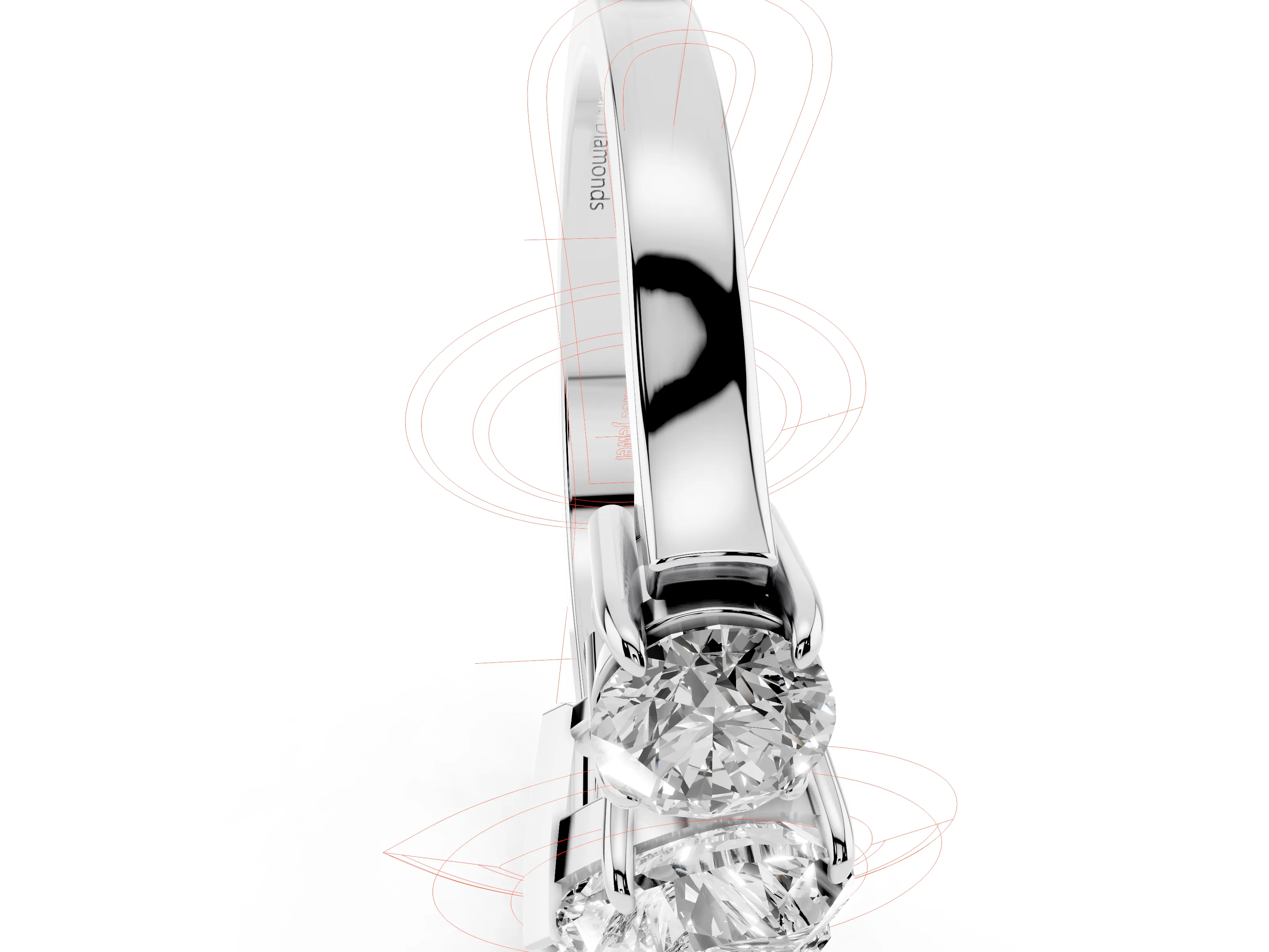 Heart Cut Diamond Three-Stone Ring Set in Platinum with Round Accent Stones and Plain Band