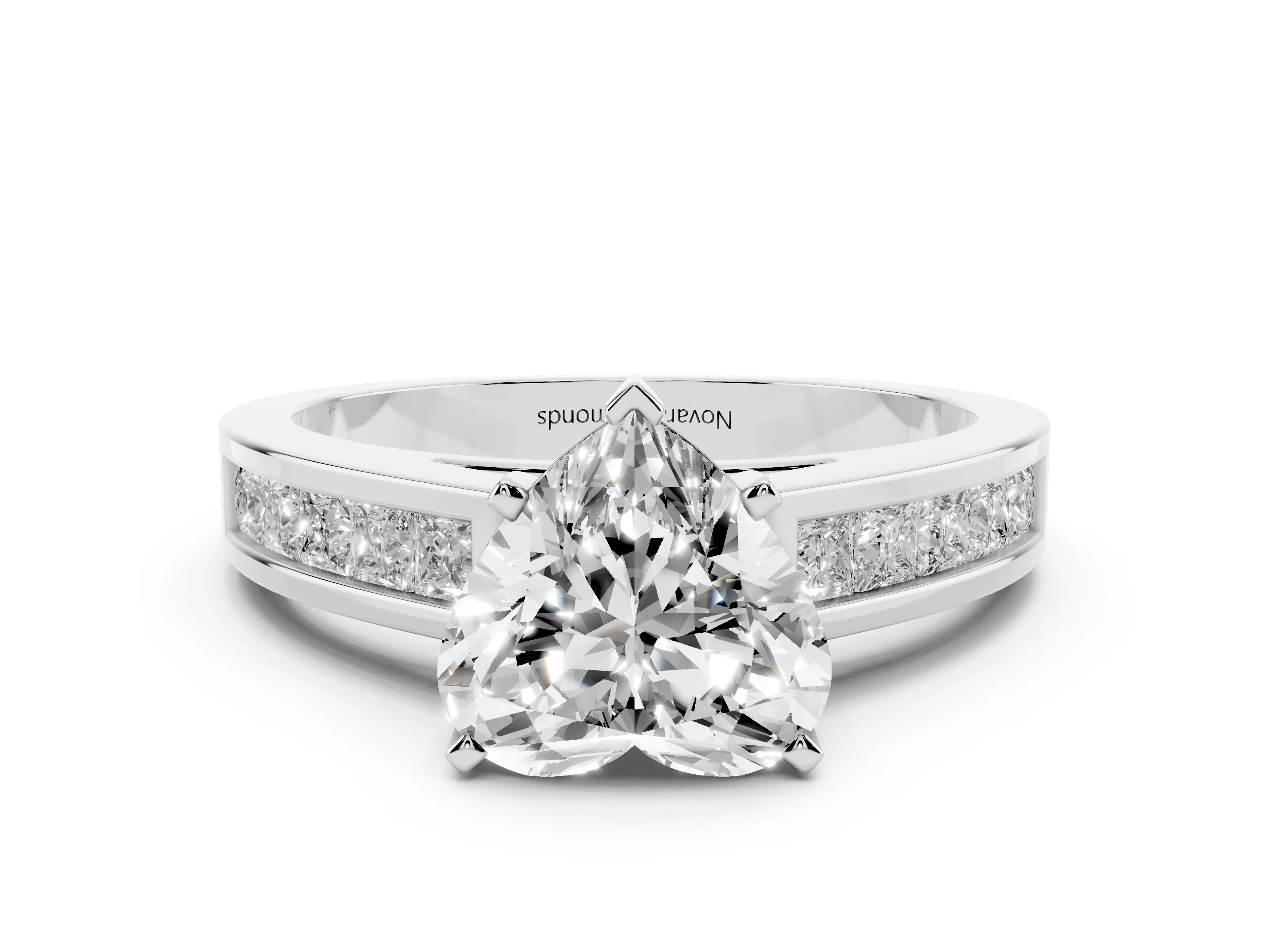 Heart Cut Diamond Solitaire Ring Set in Platinum with Channel-Set Band and Prong Setting