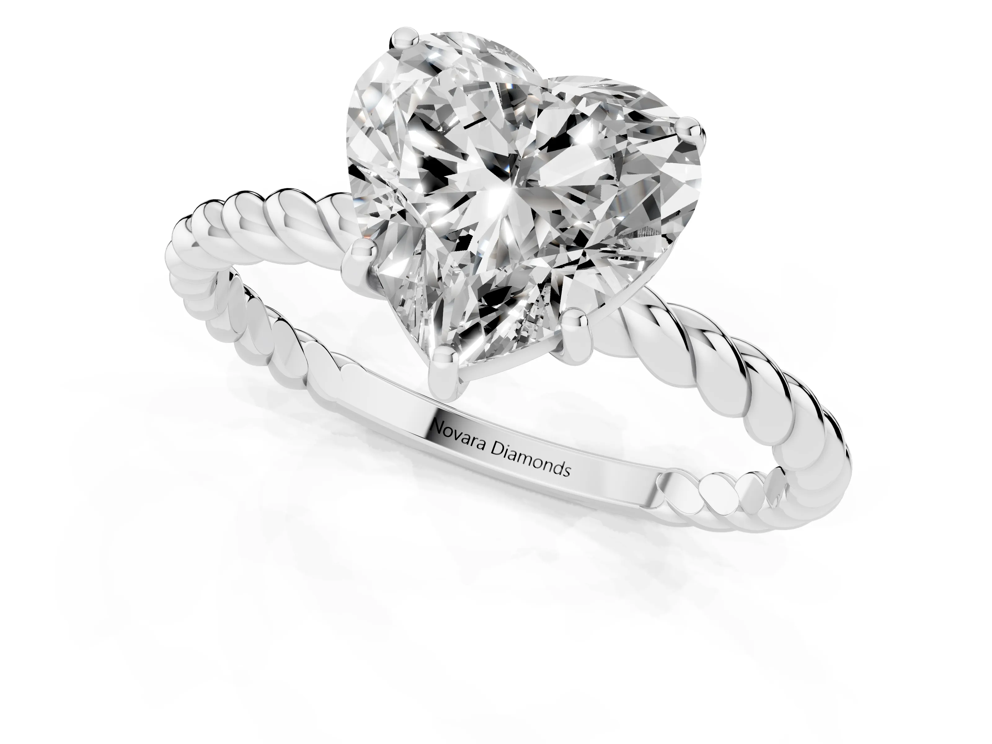 Heart Cut Diamond Solitaire Ring Set in White gold with Twist Band and Prong Setting