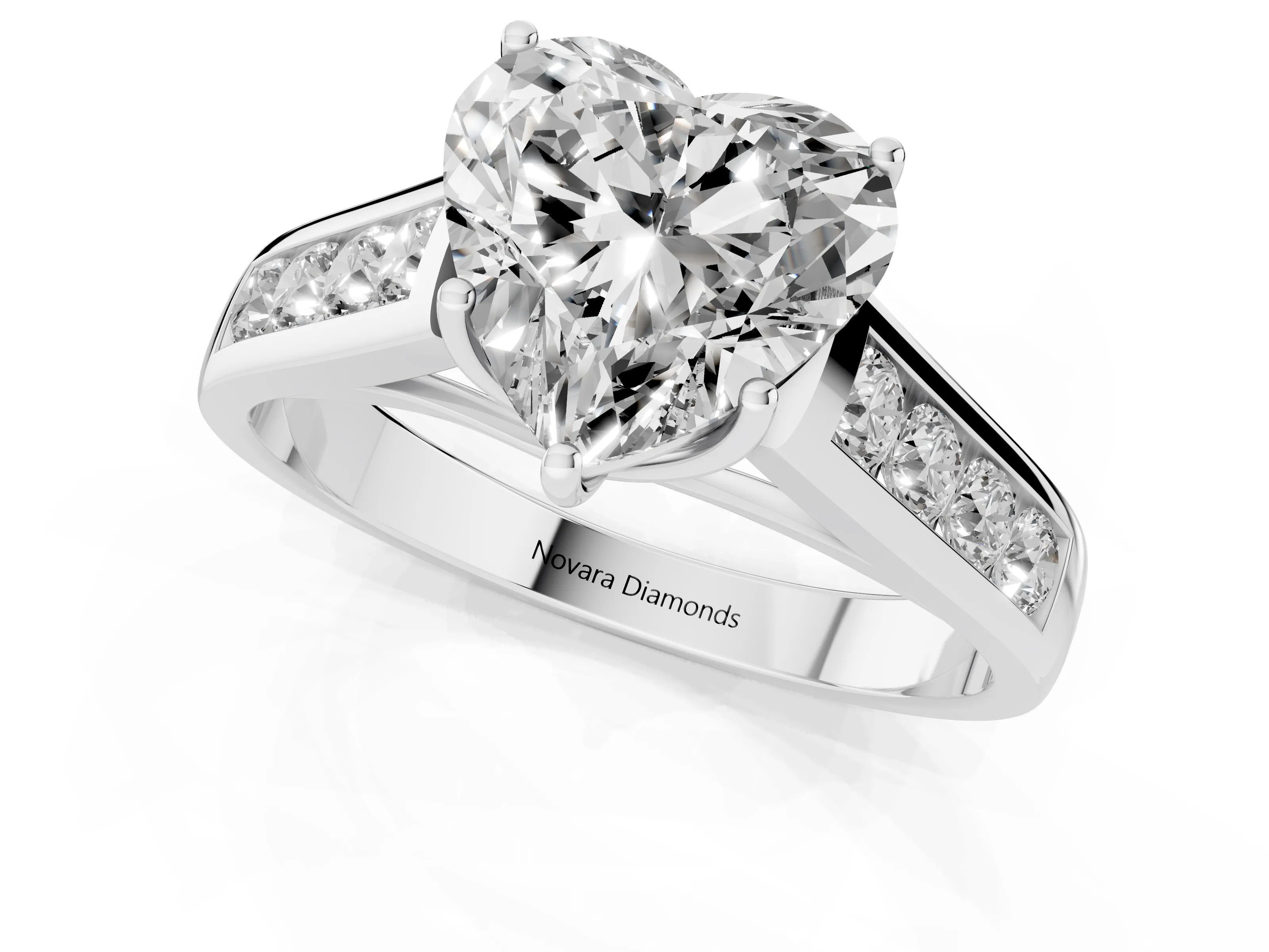 Heart Cut Diamond Solitaire Channel-Set Engagement Ring Set in Platinum with Prong Setting – second view