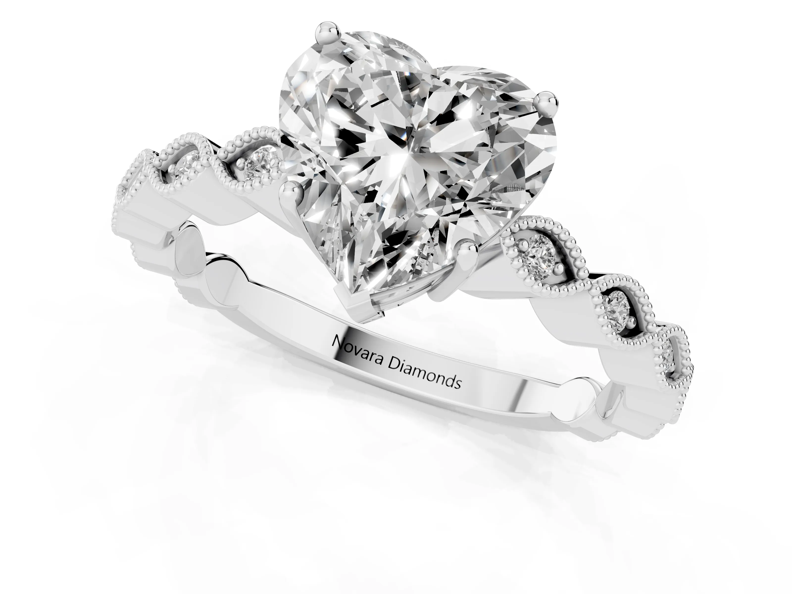 Heart Cut Diamond Solitaire Ring Set in Platinum with Infinity Twist Pavé Band