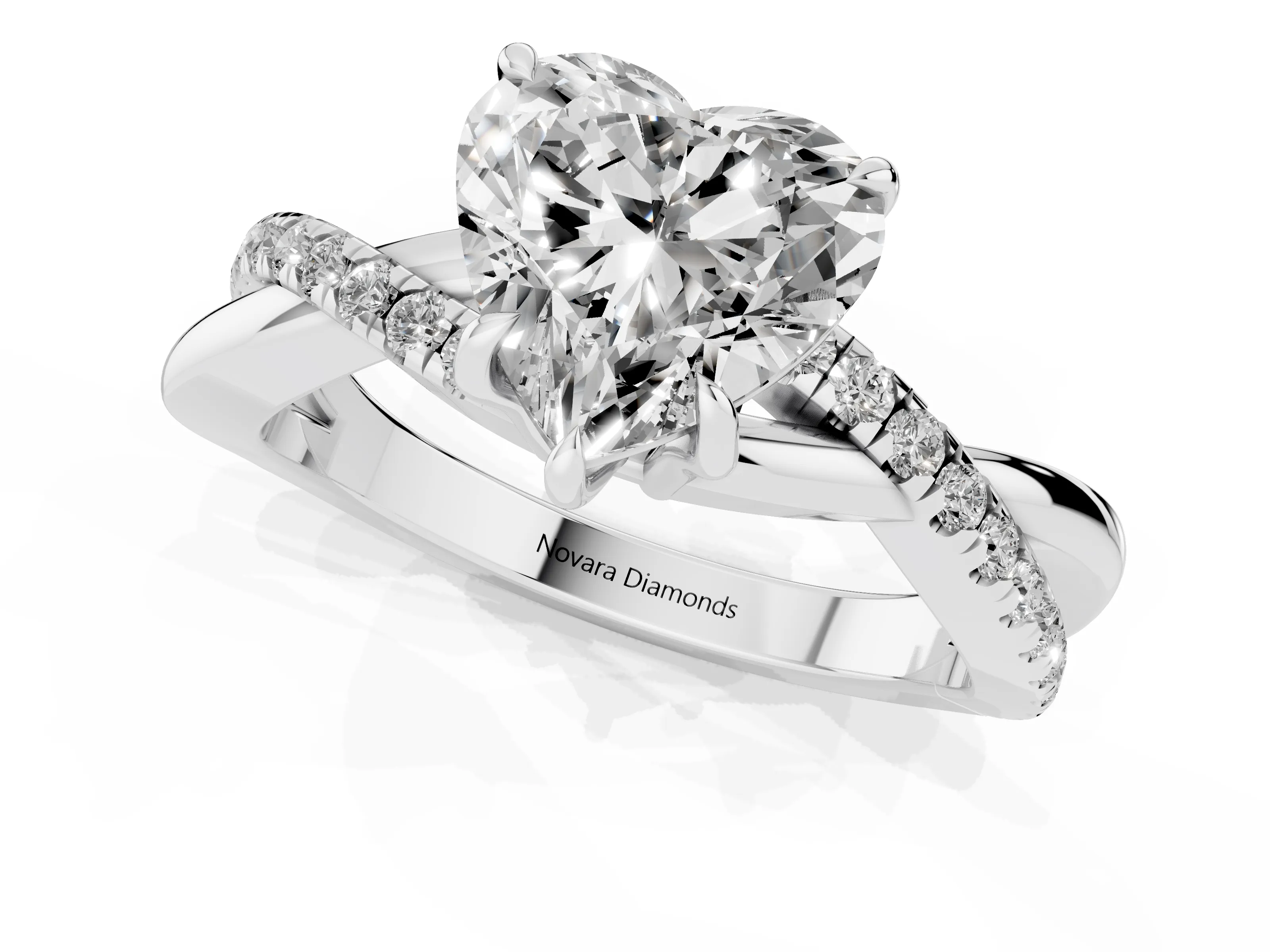Heart Cut Diamond Twisted Pavé Band Ring Set in Silver with Prong Setting
