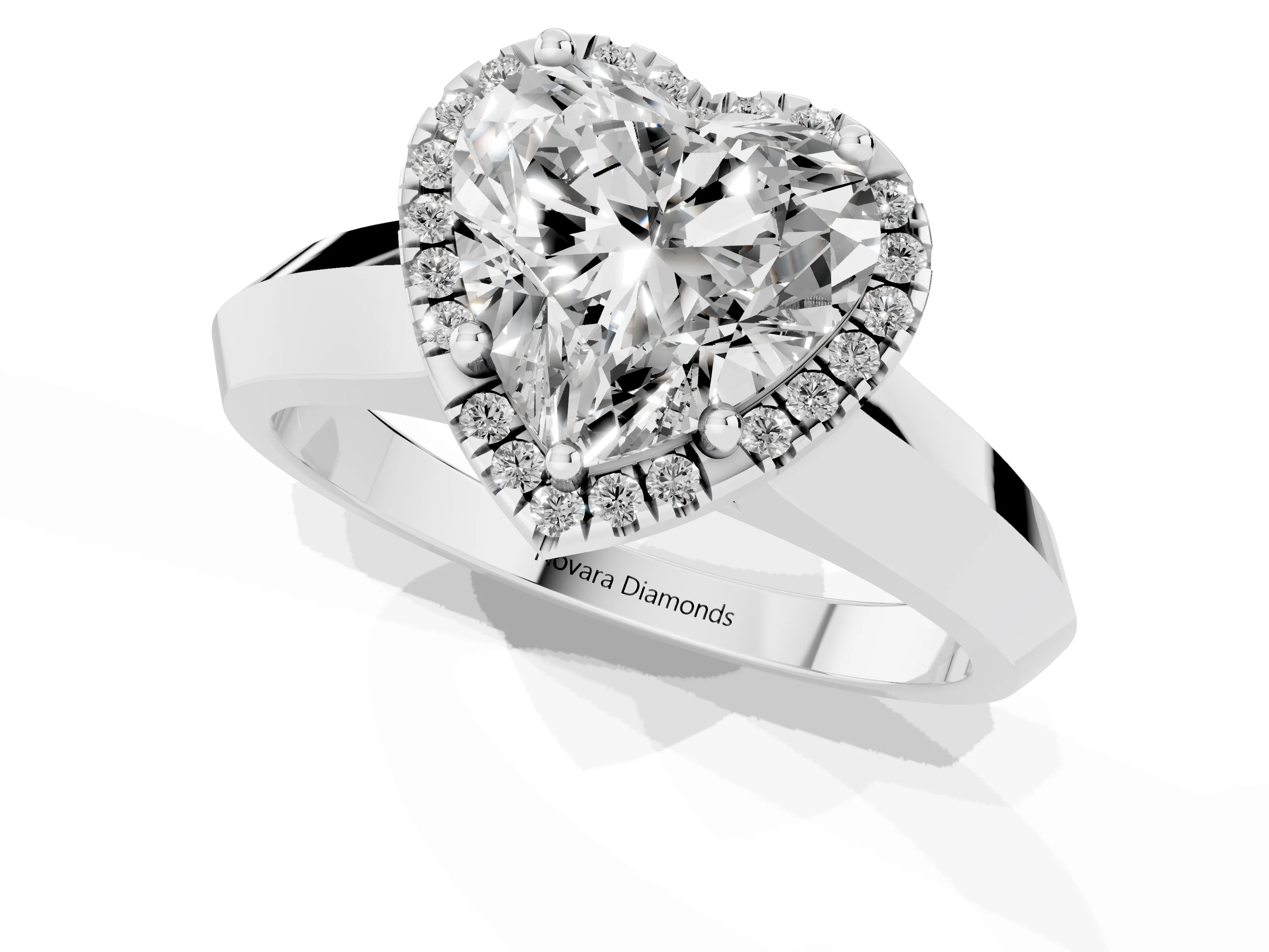 Heart Cut Diamond Halo Ring Set in Silver with Cathedral Band and Prong Setting