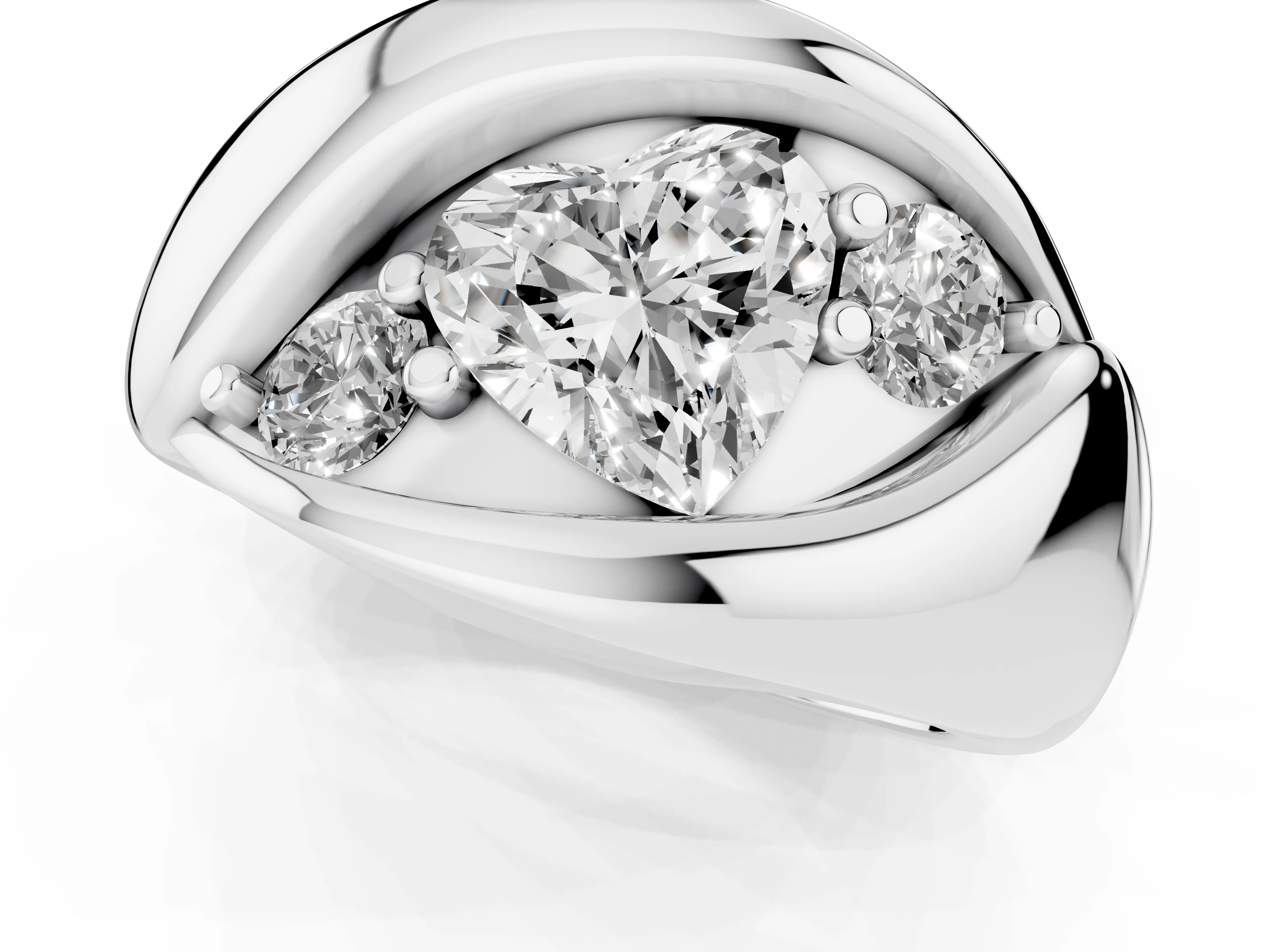 Heart Cut Diamond Channel-Set Crossover Ring Set in White gold