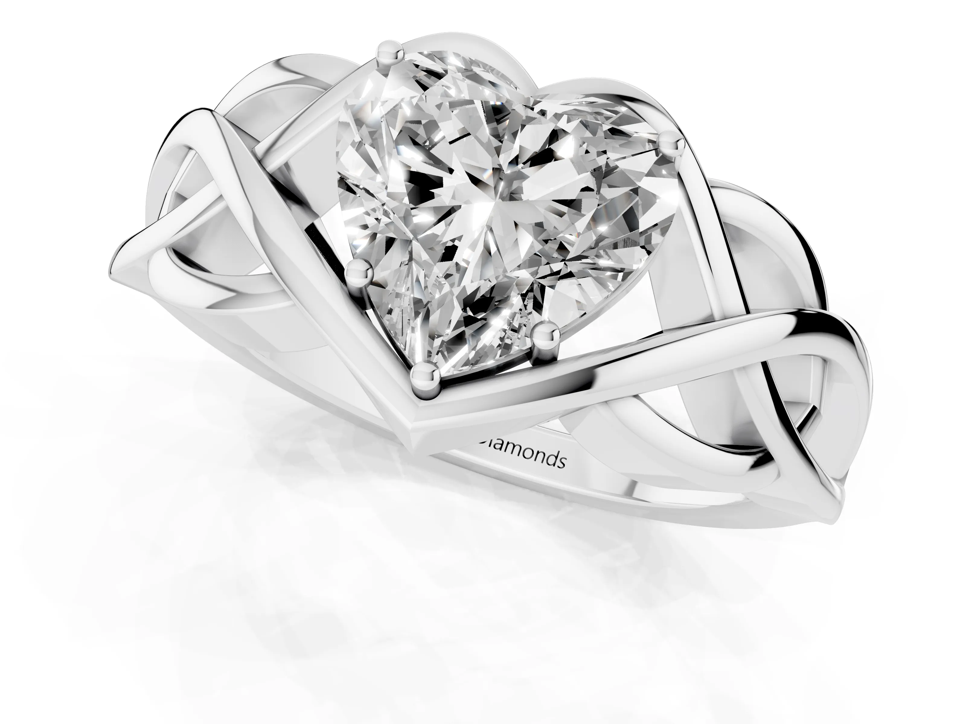 Heart Cut Diamond Solitaire Ring Set in White gold with Intertwined Band