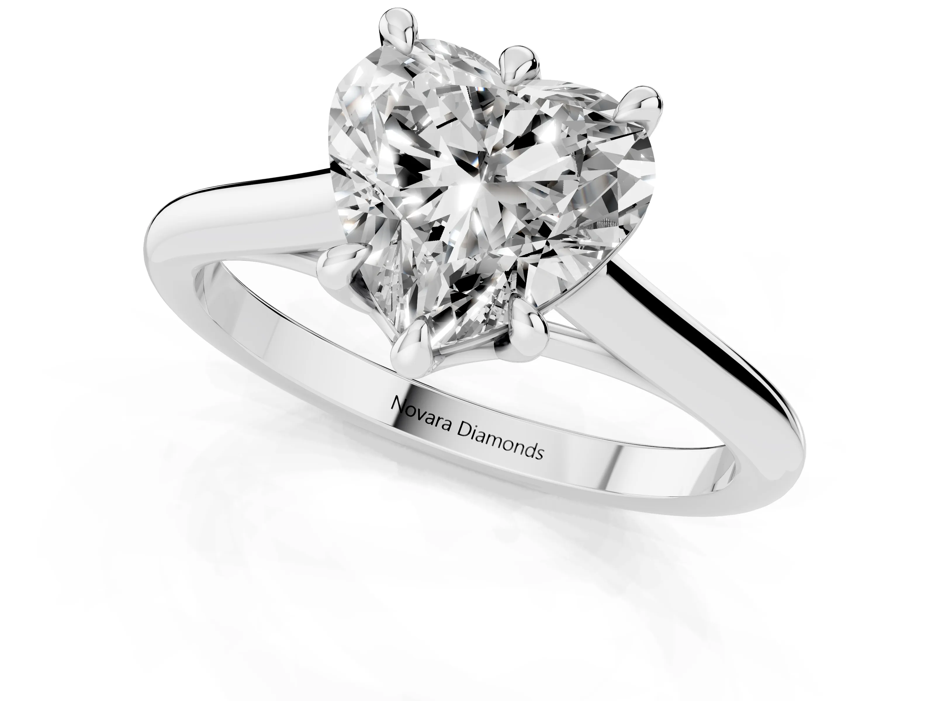 Heart Cut Diamond Solitaire Engagement Ring Set in Platinum with Prong Setting and Plain Classic Band