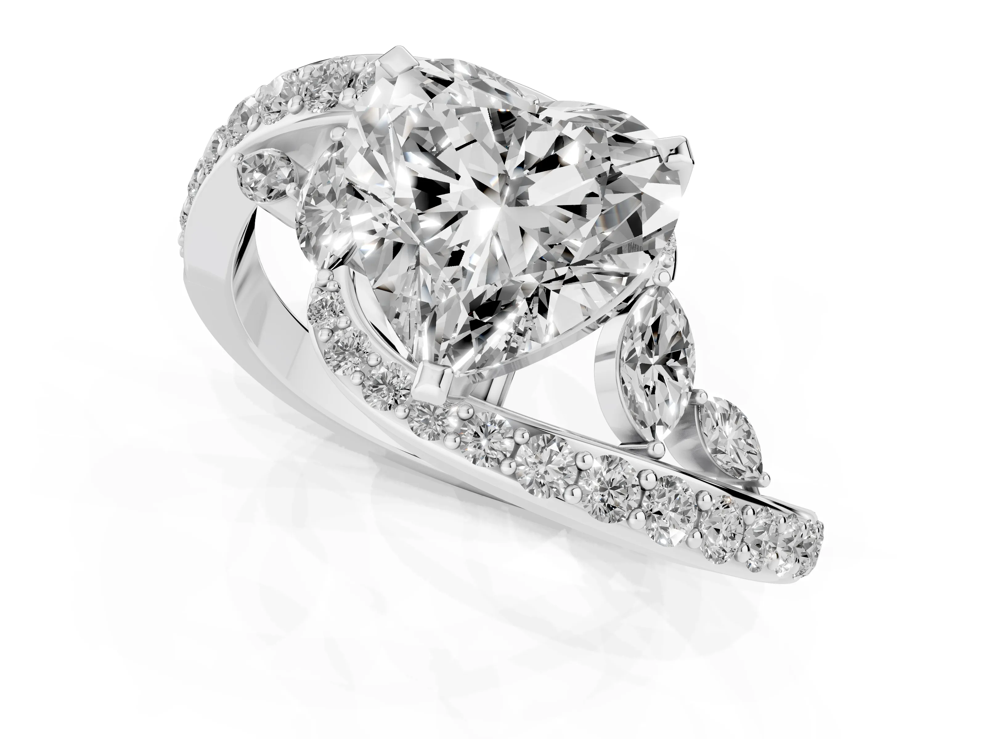 Heart Cut Diamond Solitaire Ring Set in Silver with Pavé Twist Band and Secure Prong Setting – second view