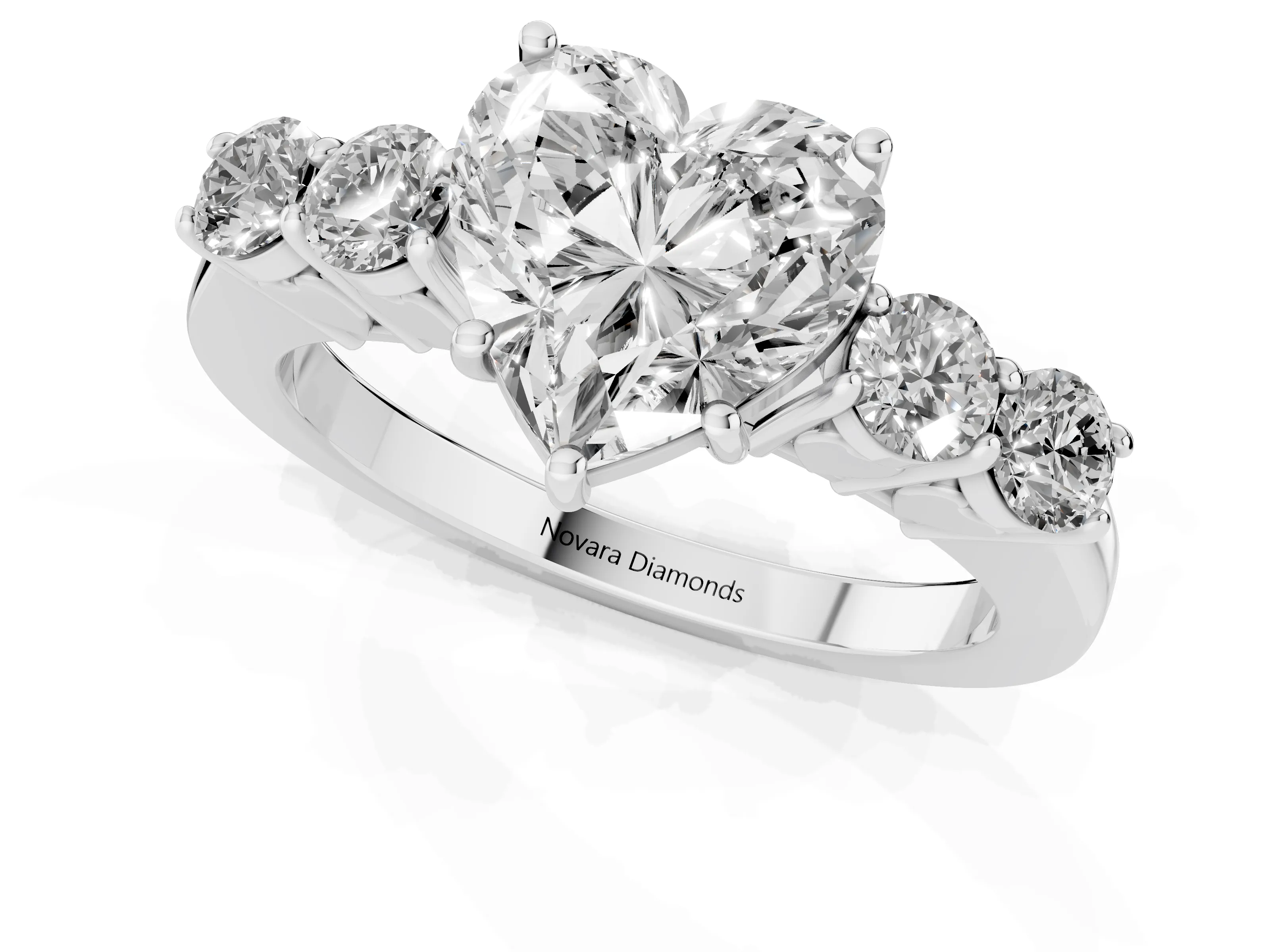 Heart Cut Diamond Five-Stone Prong Set Band Ring Set in Silver with Polished Band