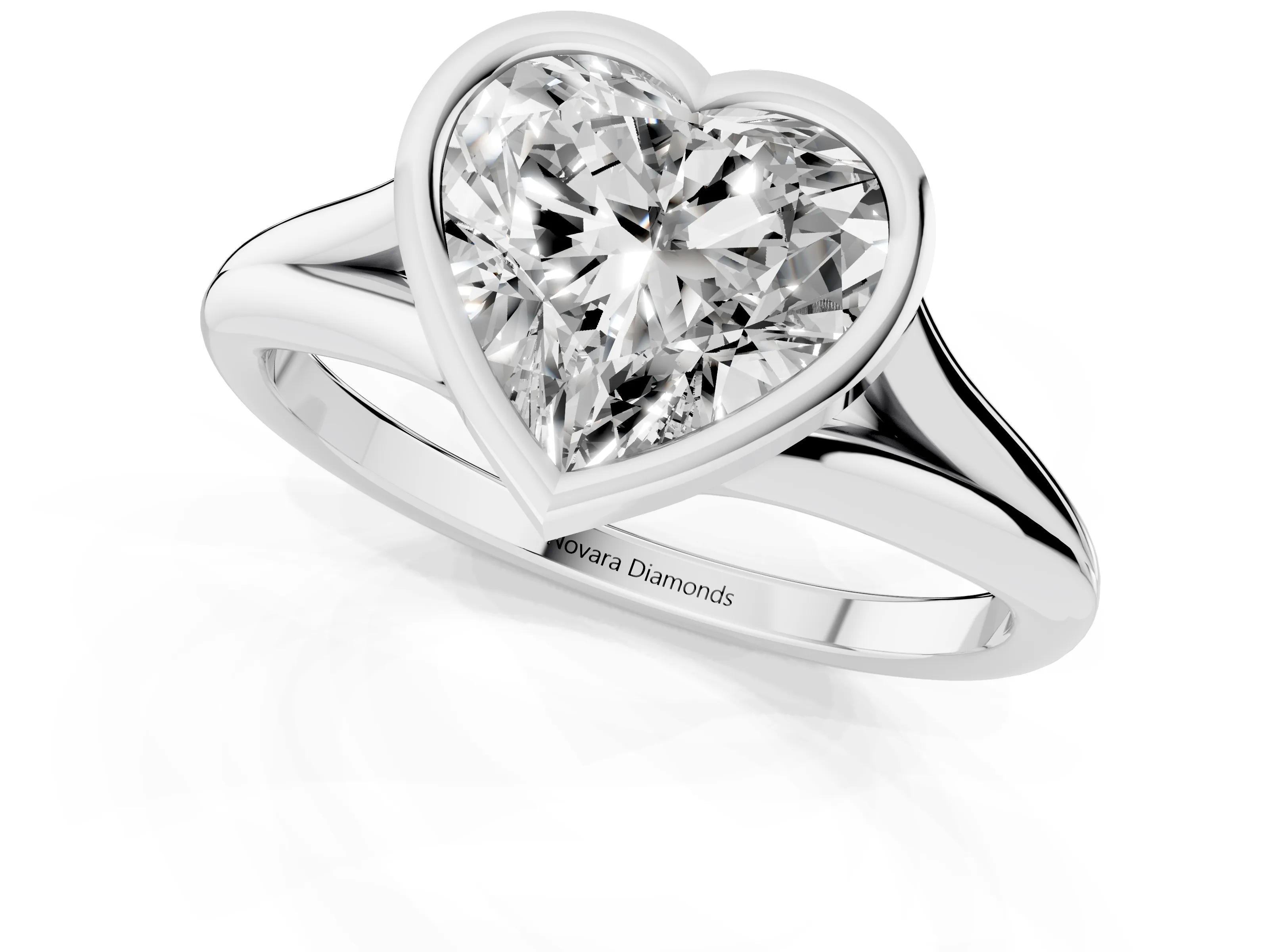 Bezel Set Heart Cut Diamond Solitaire Ring Set in Silver with Tapered Band
