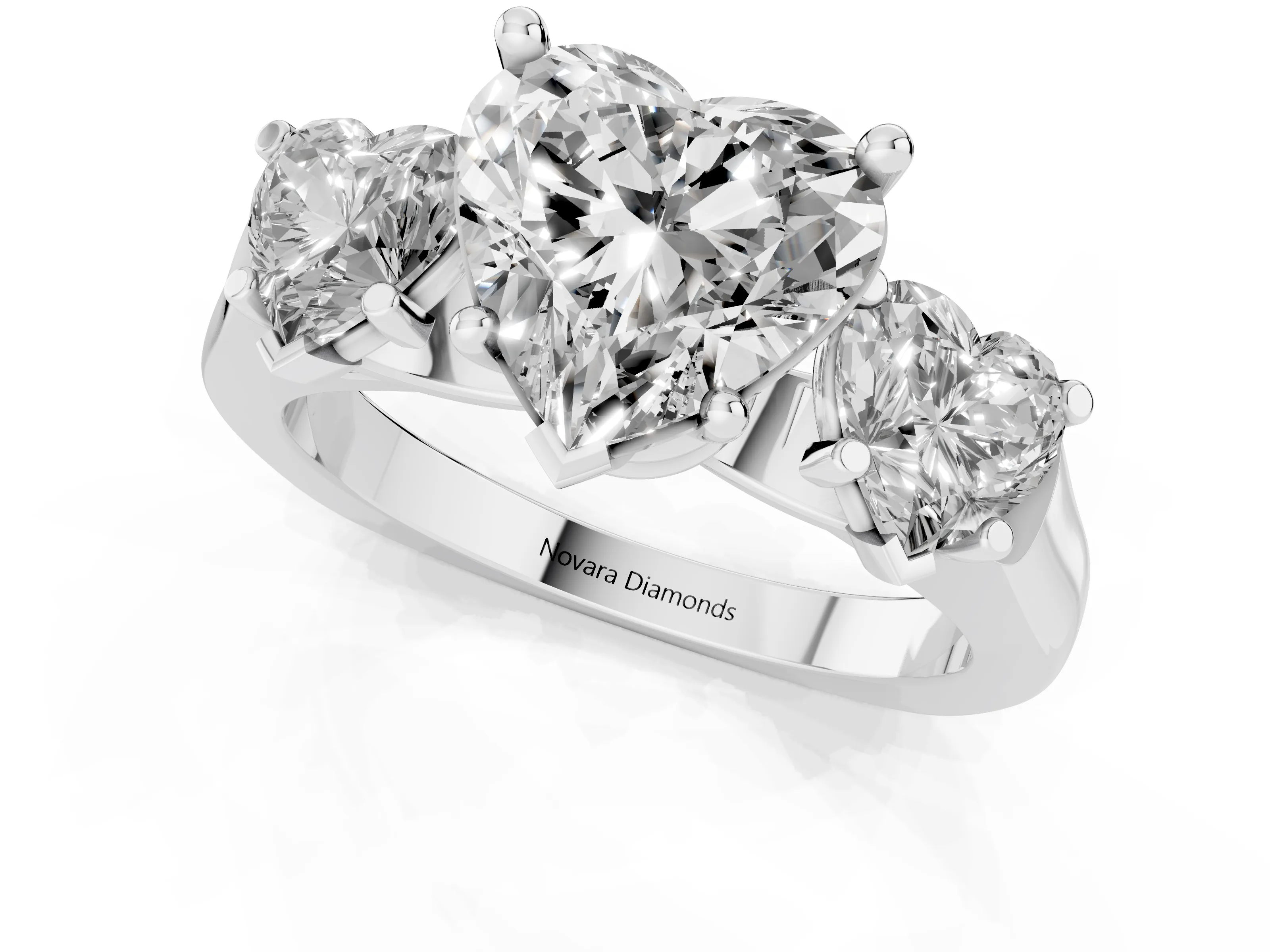 Heart Cut Diamond Three-Stone Trellis Ring Set in Platinum with Comfort Fit Band