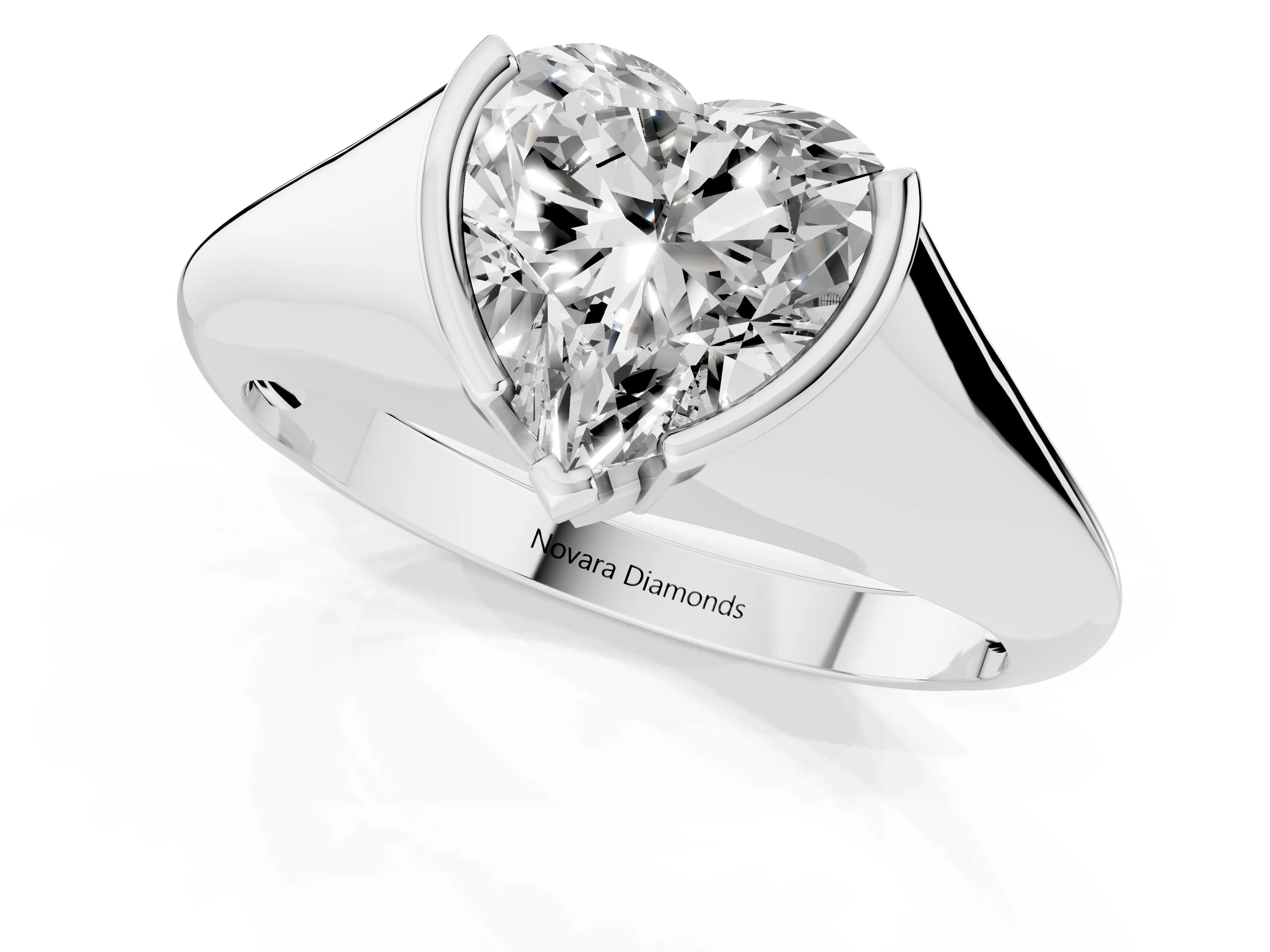Heart Cut Diamond Solitaire Tension Set Ring Set in Platinum