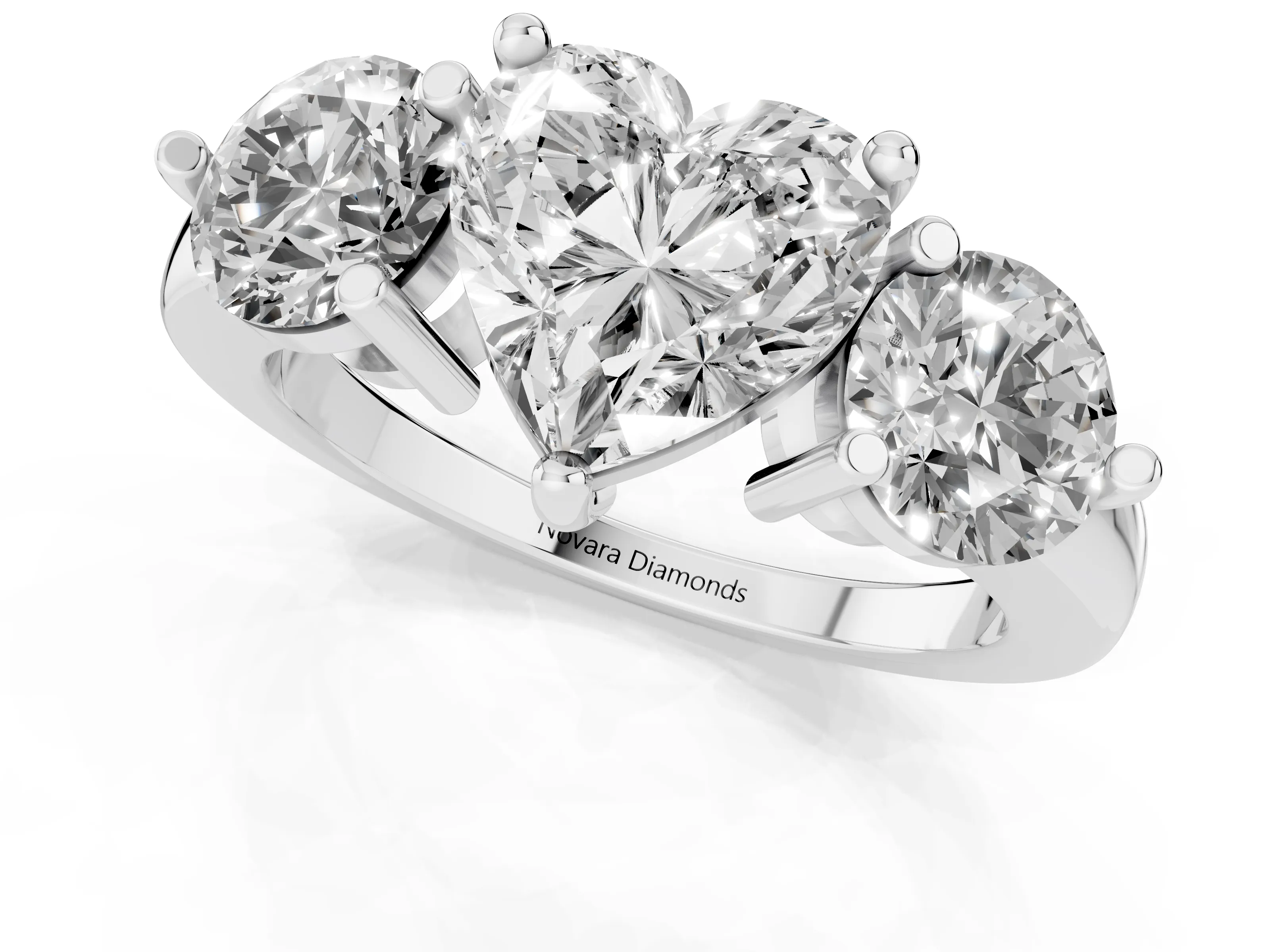 Heart Cut Diamond Three-Stone Ring Set in Silver with Prong Setting and Classic Band