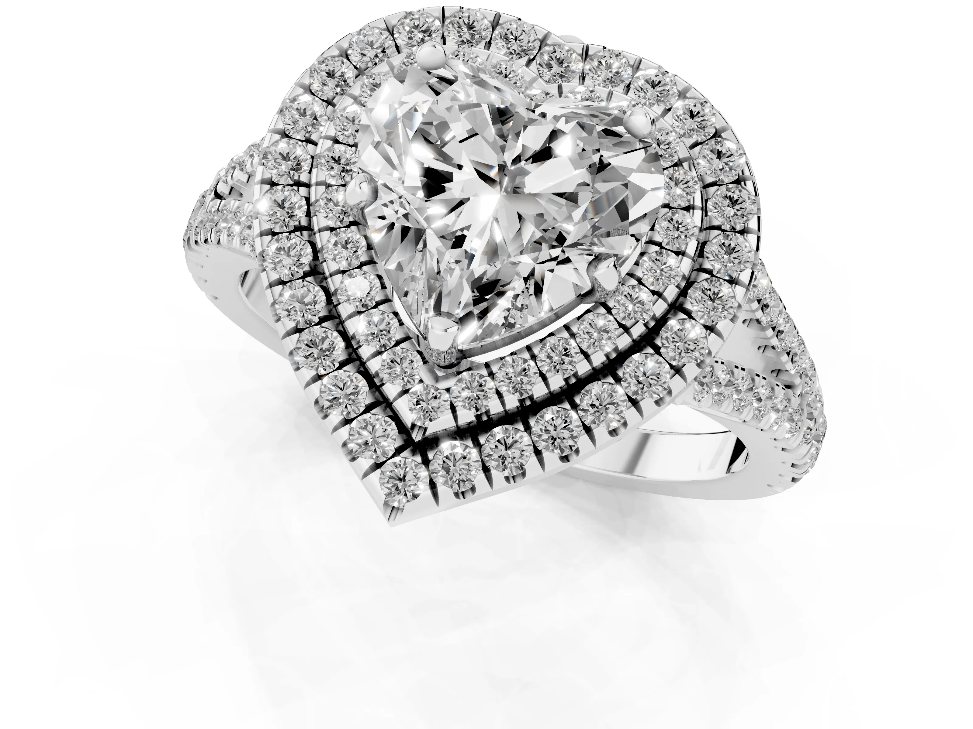 Heart Cut Diamond Double Halo Ring Set in Silver with Pavé Band