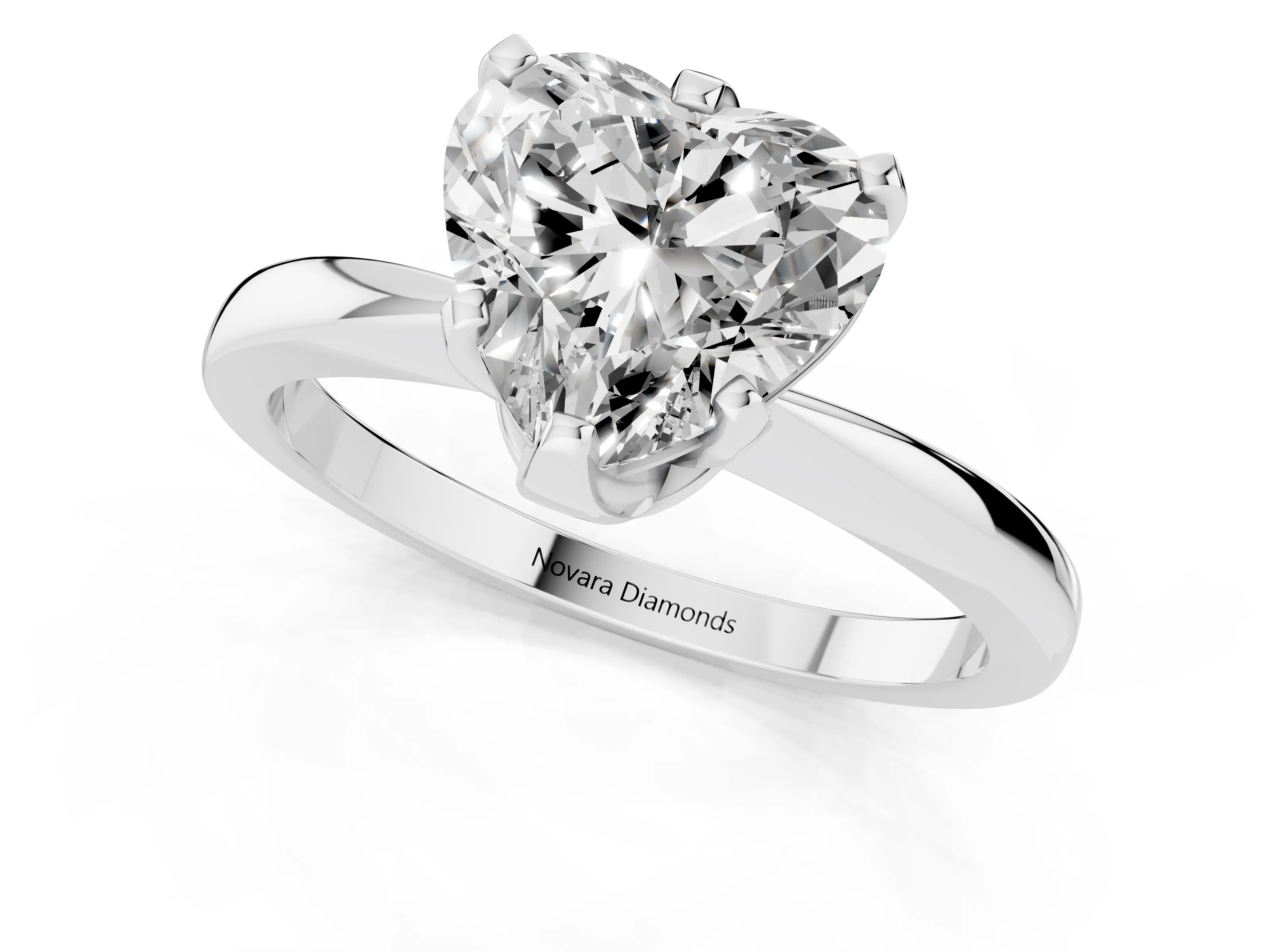 Heart Cut Diamond Solitaire Engagement Ring Set in White gold with Slim Tapered Solitaire Band
