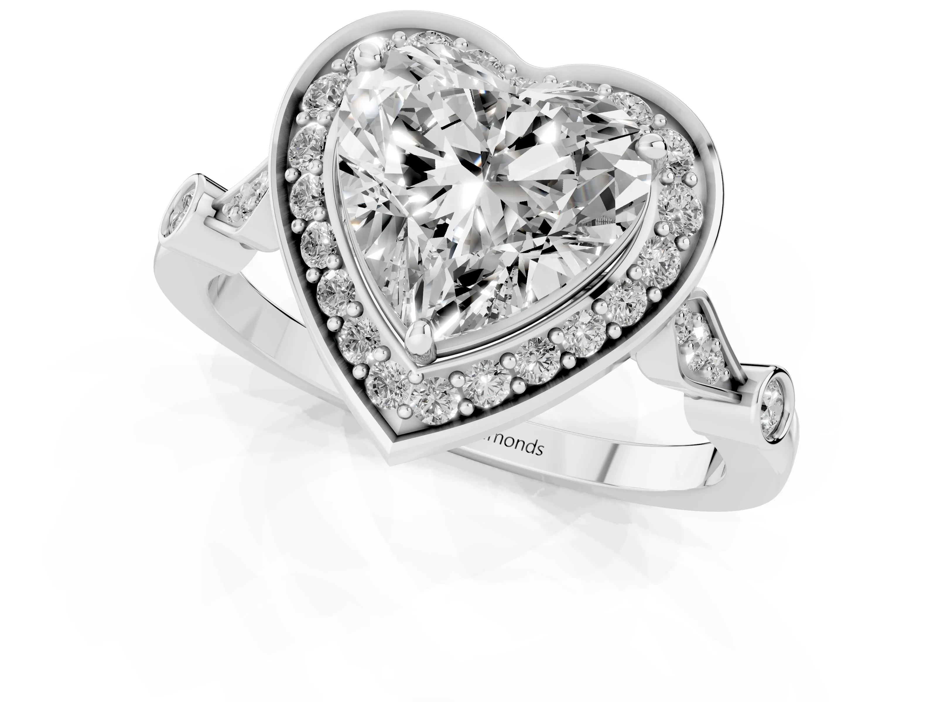Heart Cut Diamond Halo Engagement Ring Set in Platinum with Twisted Band and Prong Setting
