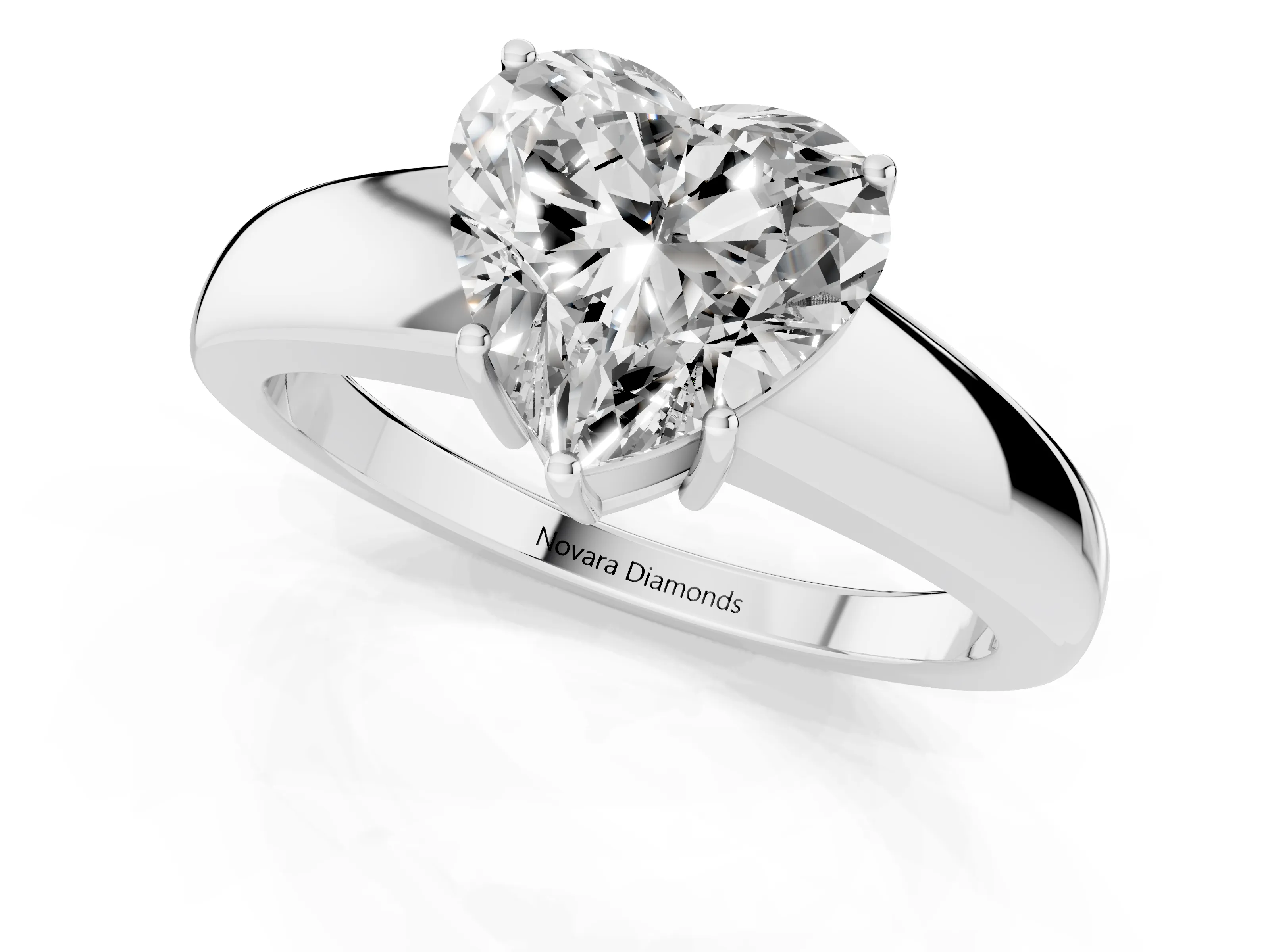 Heart Cut Diamond Solitaire Ring Set in Platinum with Tapered Band and Prong Setting