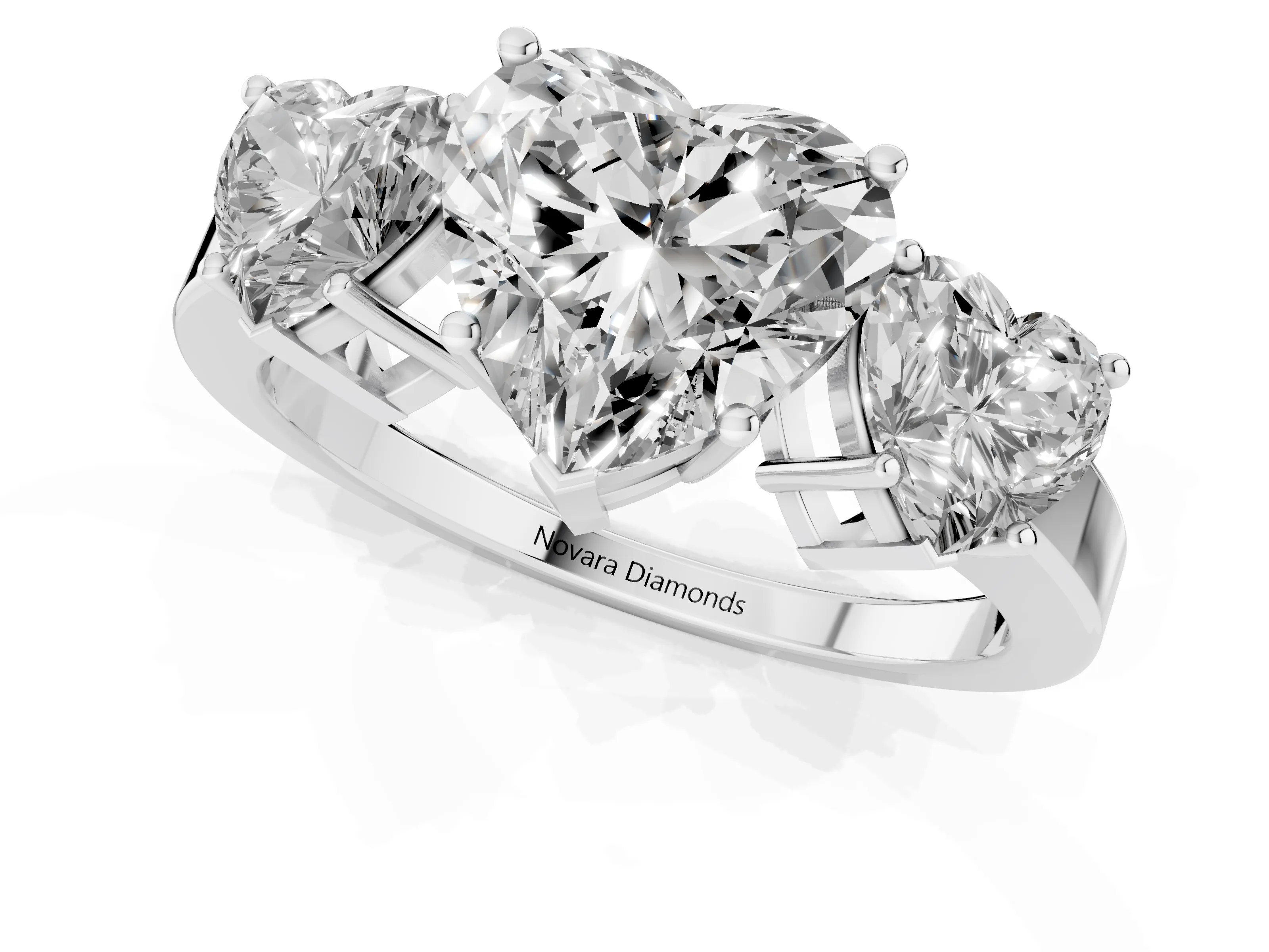 Heart Cut Diamond Three-Stone Engagement Ring Set in Silver with Flat Band