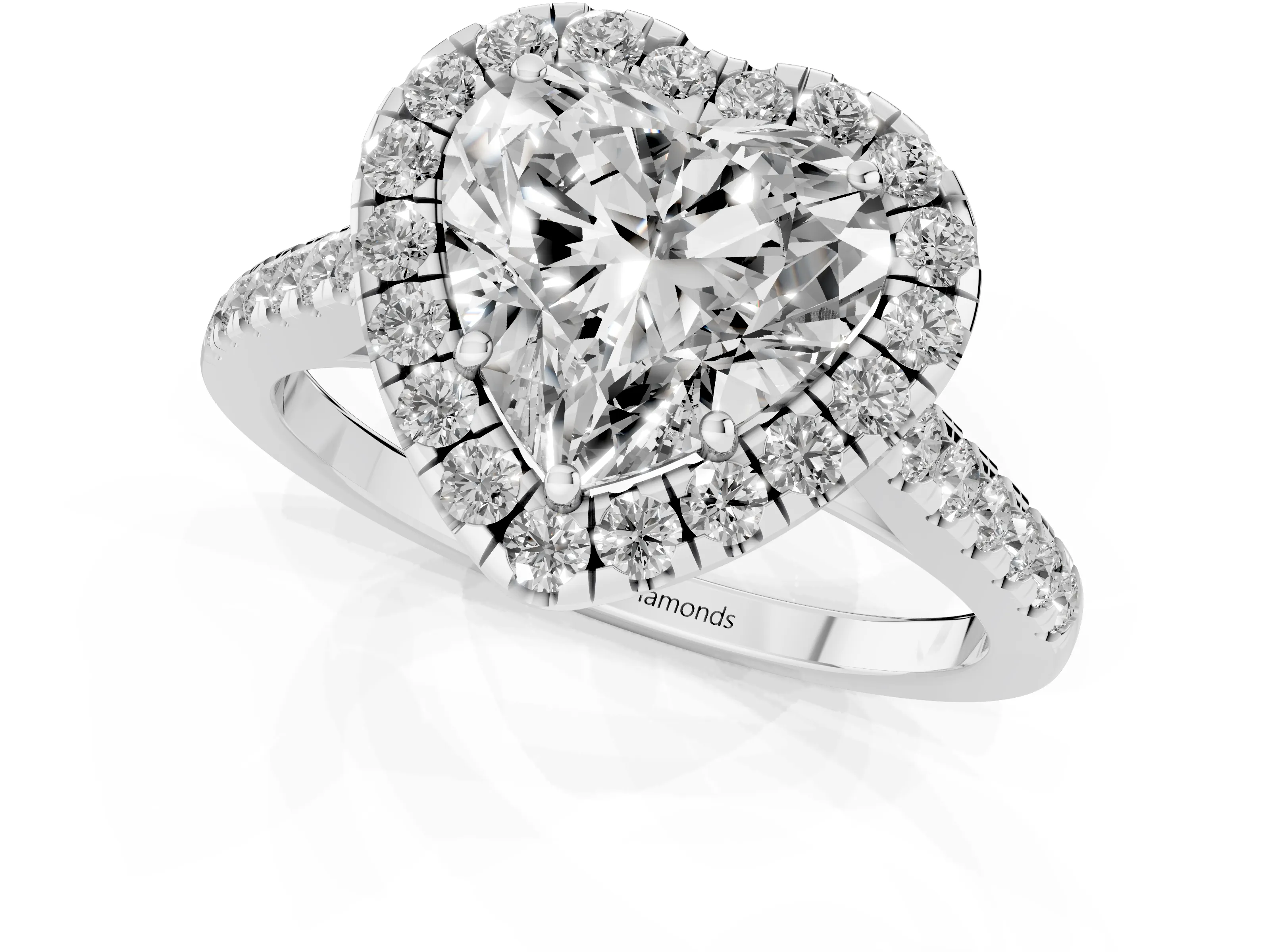 Heart Cut Diamond Halo Pavé Engagement Ring Set in Silver with Prong Setting