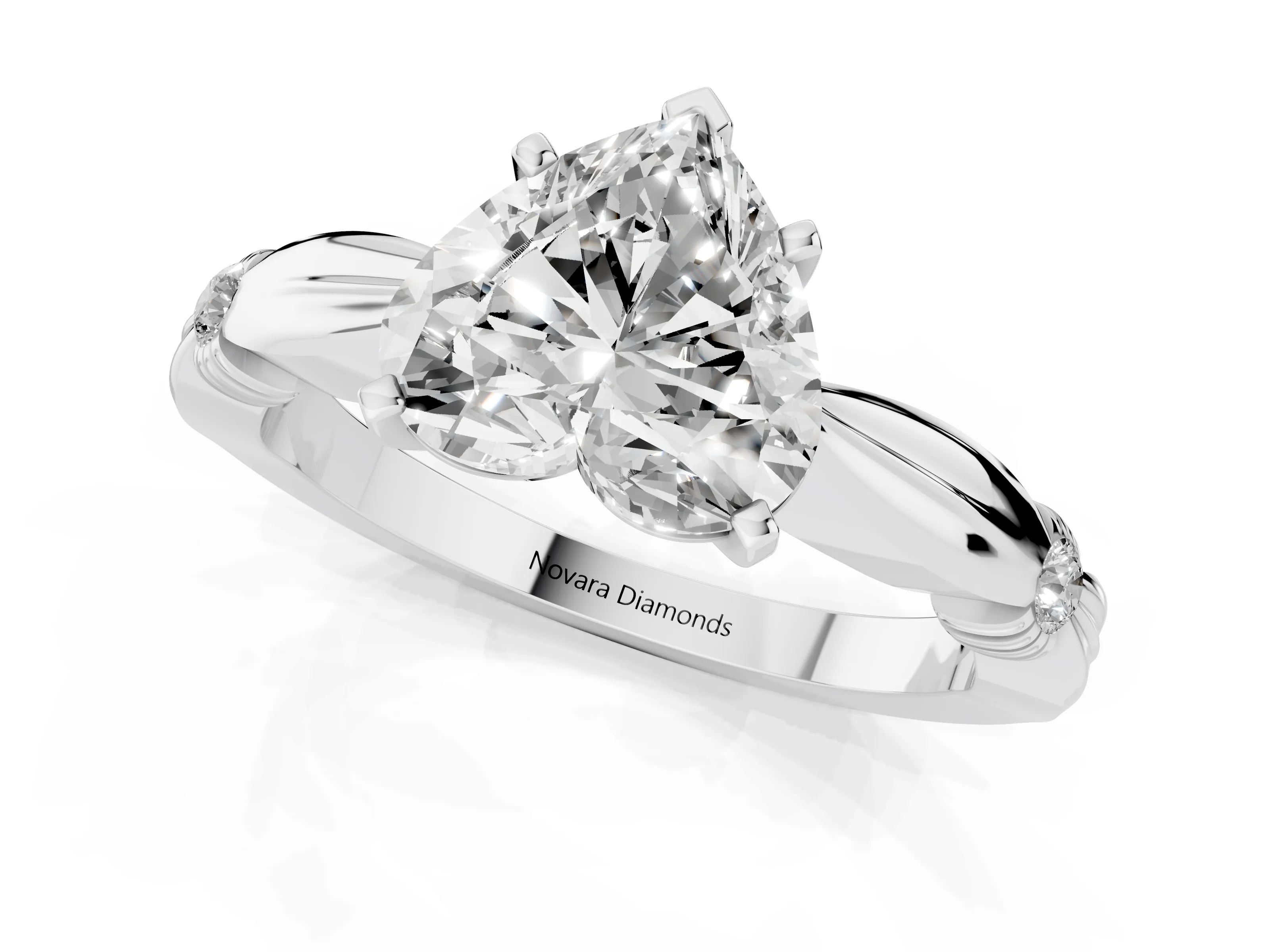 Heart Cut Diamond Solitaire Twisted Band Ring Set in Platinum with Accent Stones and Prong Setting – second view