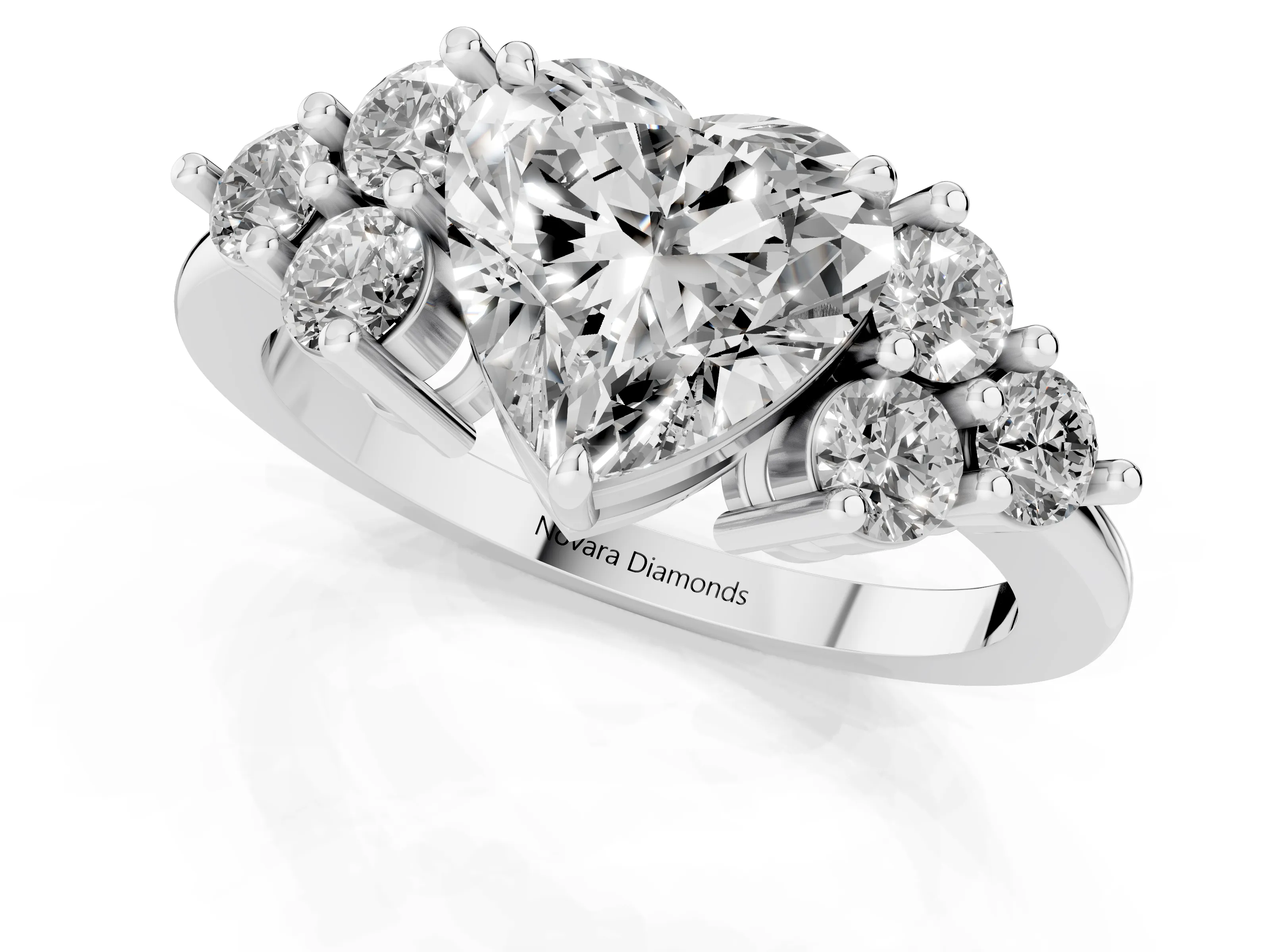 Heart Cut Diamond Solitaire Ring Set in Platinum with Cluster Accents on Each Side – second view