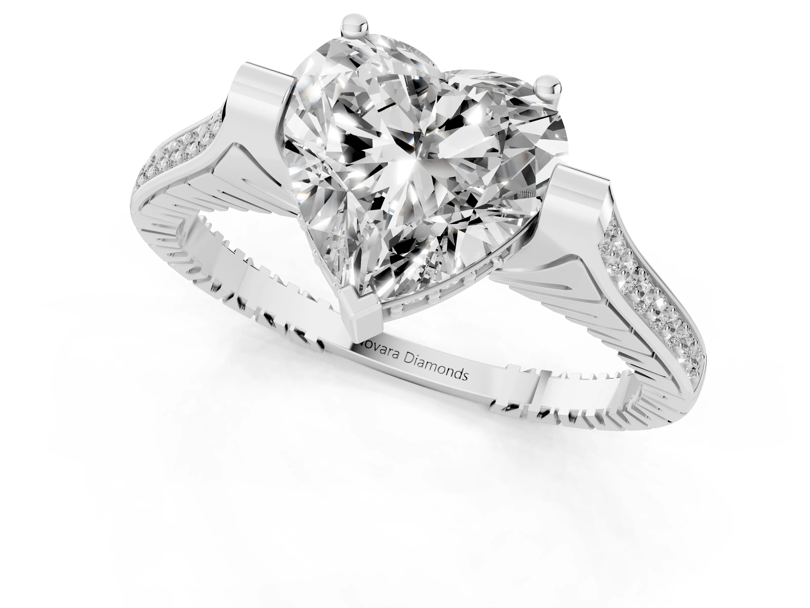 Heart Cut Diamond Solitaire Ring Set in White gold with Channel Set Band and Bezel Prong Setting