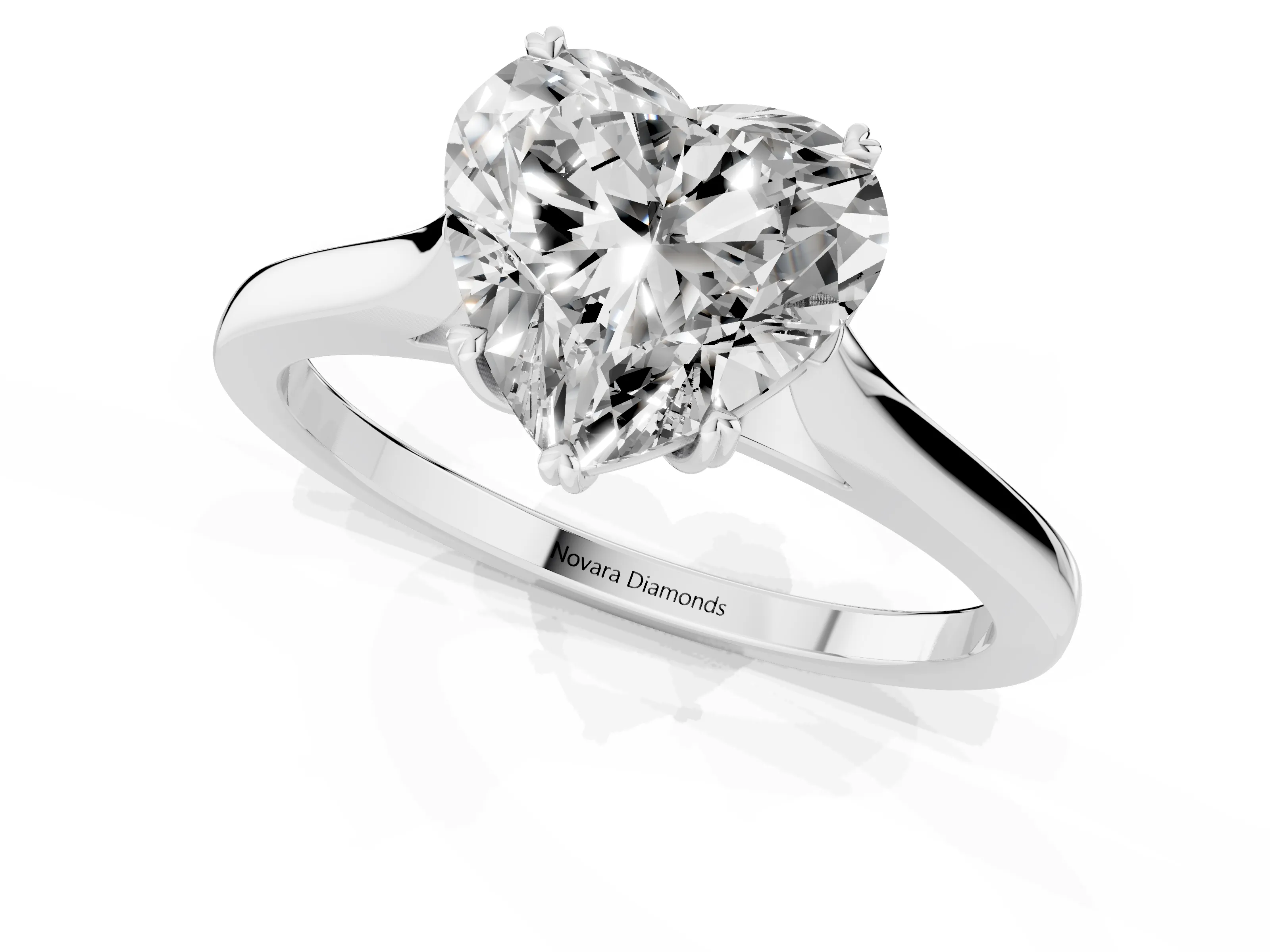 Heart Cut Diamond Solitaire Heart Prong Engagement Ring Set in Silver with Tapered Band